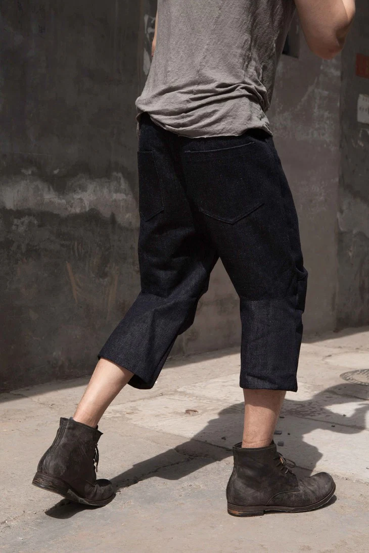 A1923 Heavyweight Hardcore Raw Denim 7-Point Casual Pants Cross-cut A1923-SS17-219PANT-SHENLAN Dark Blue - Image 5