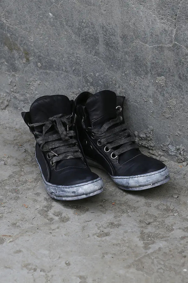 A1923 Oil-made kangaroo leather sports mid-high top shoes Handmade in Italy Vegetable tanned A1923-S17-019BLACK-ZANGQING Navy blue - Image 3