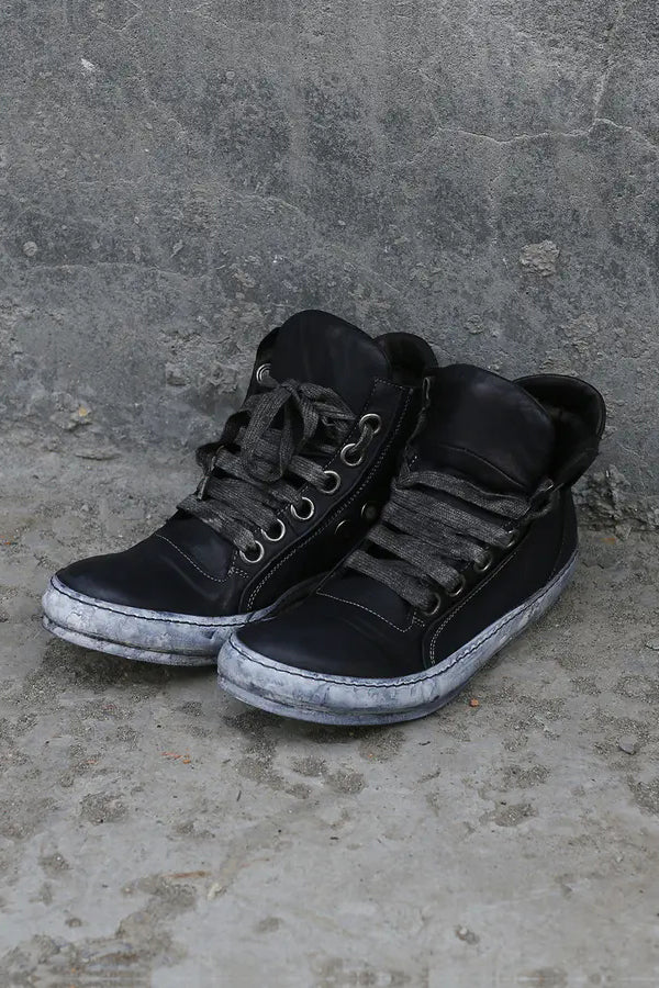 A1923 Oil-made kangaroo leather sports mid-high top shoes Handmade in Italy Vegetable tanned A1923-S17-019BLACK-ZANGQING Navy blue - Image 4