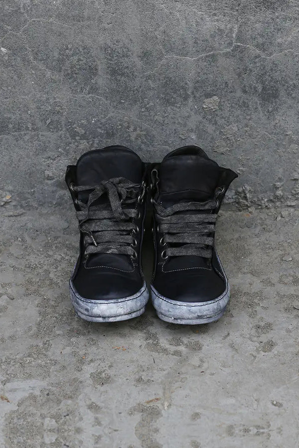 A1923 Oil-made kangaroo leather sports mid-high top shoes Handmade in Italy Vegetable tanned A1923-S17-019BLACK-ZANGQING Navy blue - Image 5