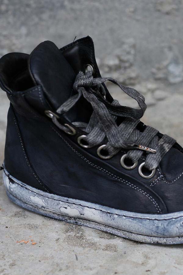 A1923 Oil-made kangaroo leather sports mid-high top shoes Handmade in Italy Vegetable tanned A1923-S17-019BLACK-ZANGQING Navy blue - Image 6
