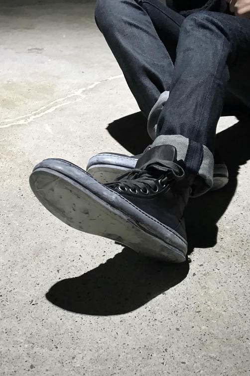 A1923 Oil-made kangaroo leather sports mid-high top shoes Handmade in Italy Vegetable tanned A1923-S17-019BLACK-ZANGQING Navy blue - Image 7