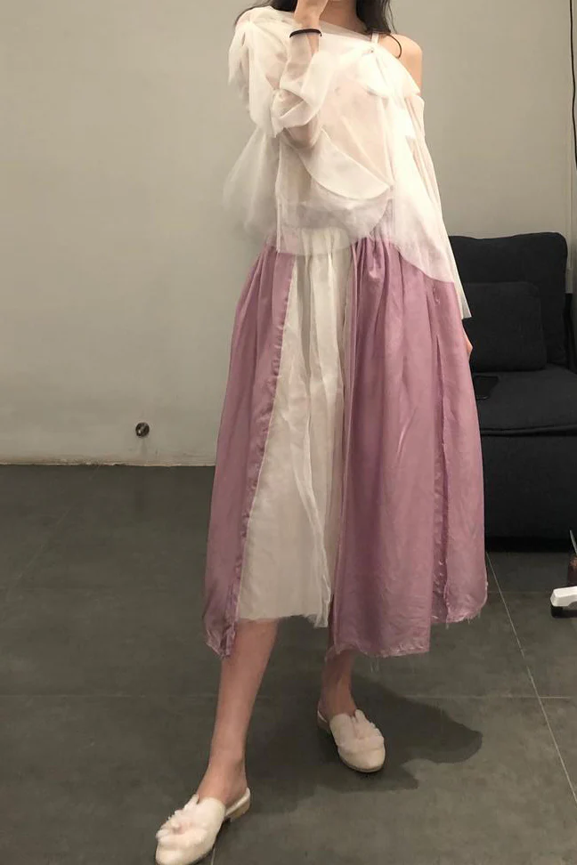A Tentative Atelier  A2020525 color contrast stitching long skirt - Image 5
