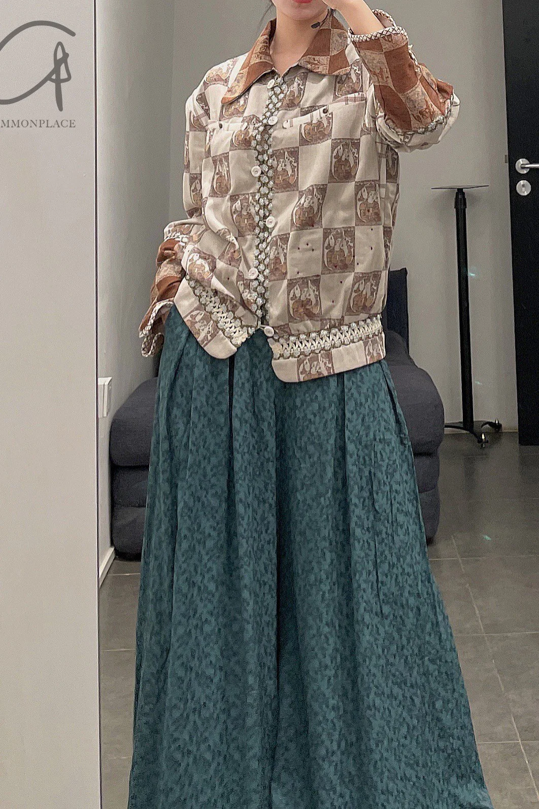 A Tentative Atelier flared pleated jacquard trousers a2222621B - Image 18