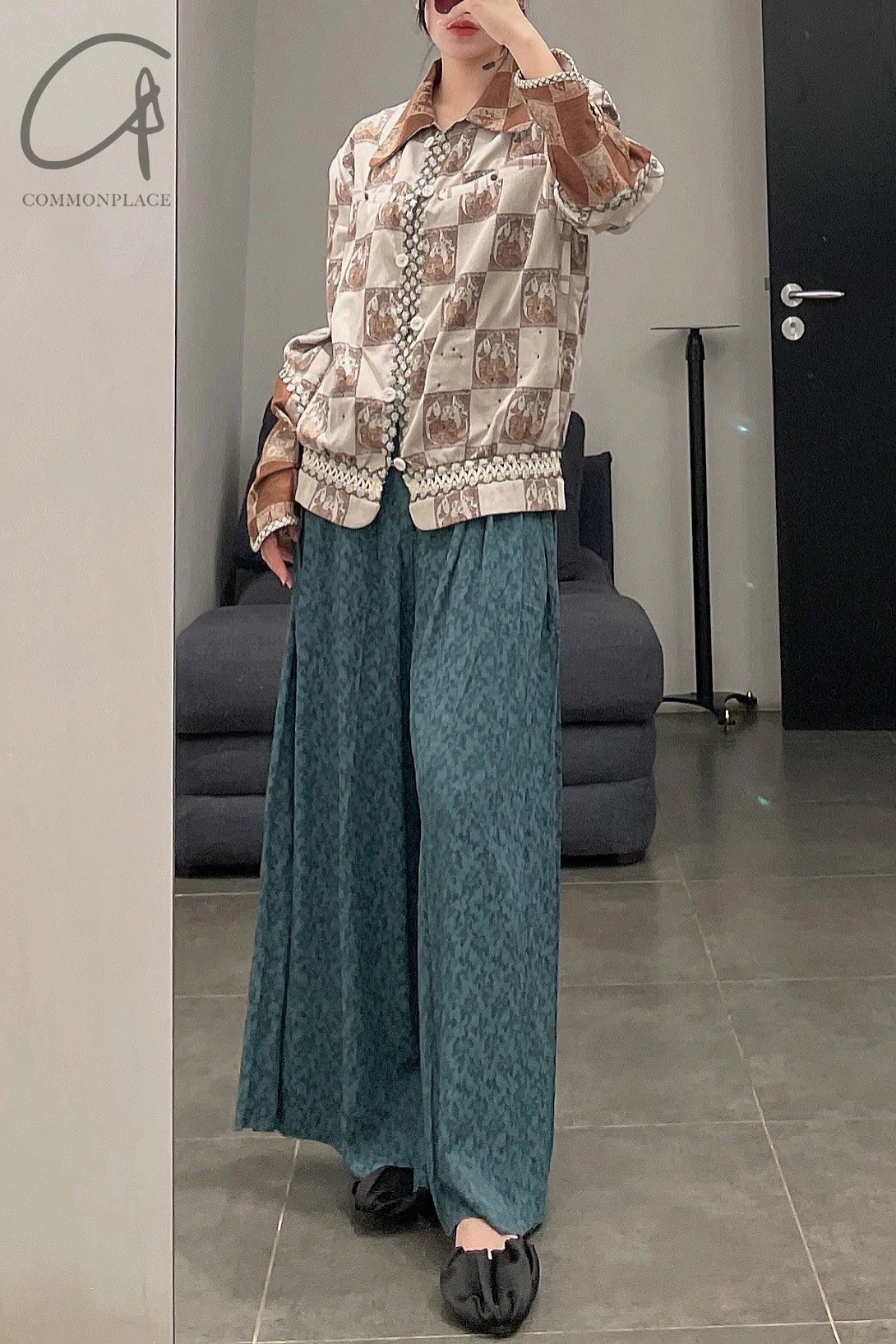 A Tentative Atelier flared pleated jacquard trousers a2222621B - Image 20