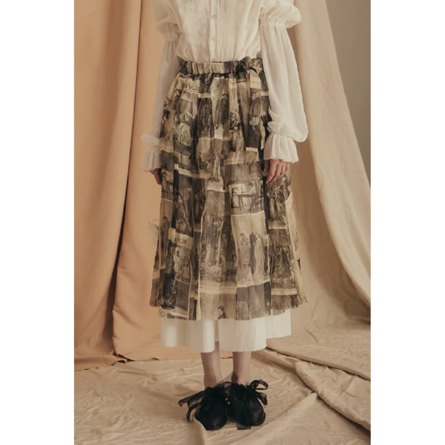 A Tentative Atelier A2020530b Retro Print Double Skirt - Image 3