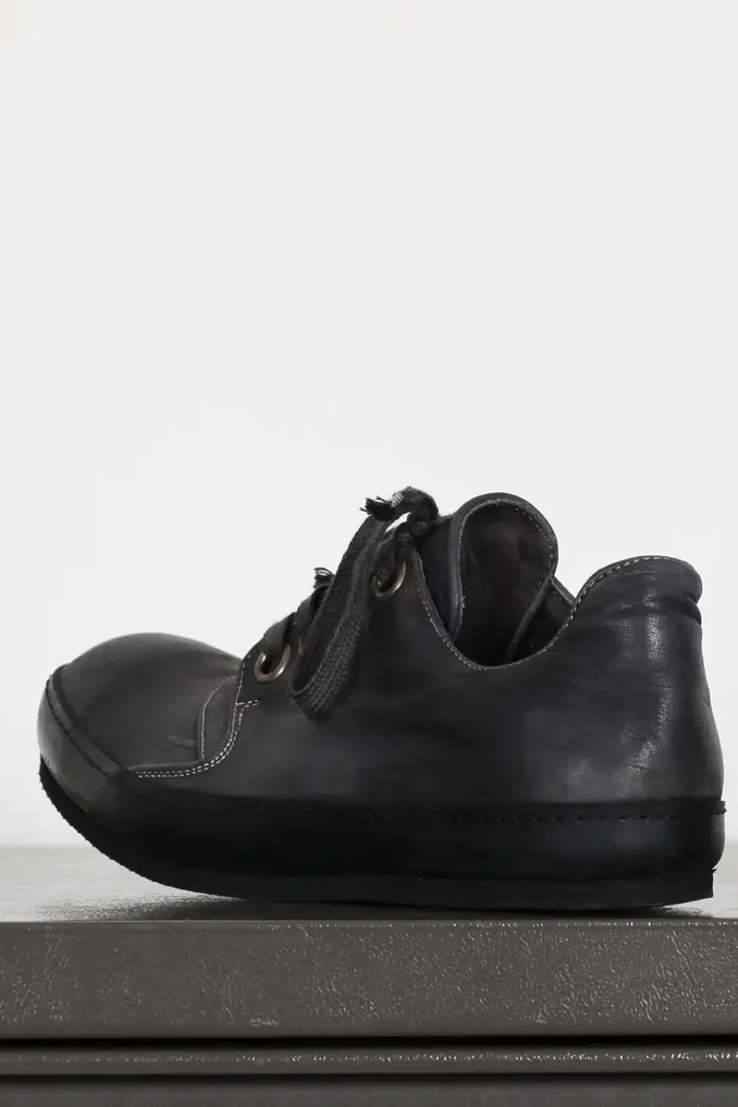 A1923 Kangaroo leather lace-up flat low-top sports shoes Handmade in Italy Vegetable tanned A1923-AW1718S4-HEI Black AW17 18 S4 KANGAROO SNEAKER - Image 3