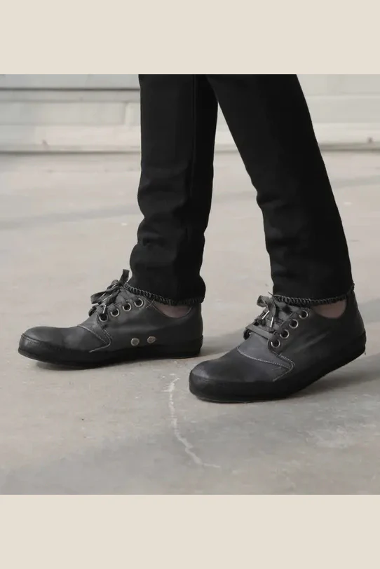 A1923 Kangaroo leather lace-up flat low-top sports shoes Handmade in Italy Vegetable tanned A1923-AW1718S4-HEI Black AW17 18 S4 KANGAROO SNEAKER - Image 5