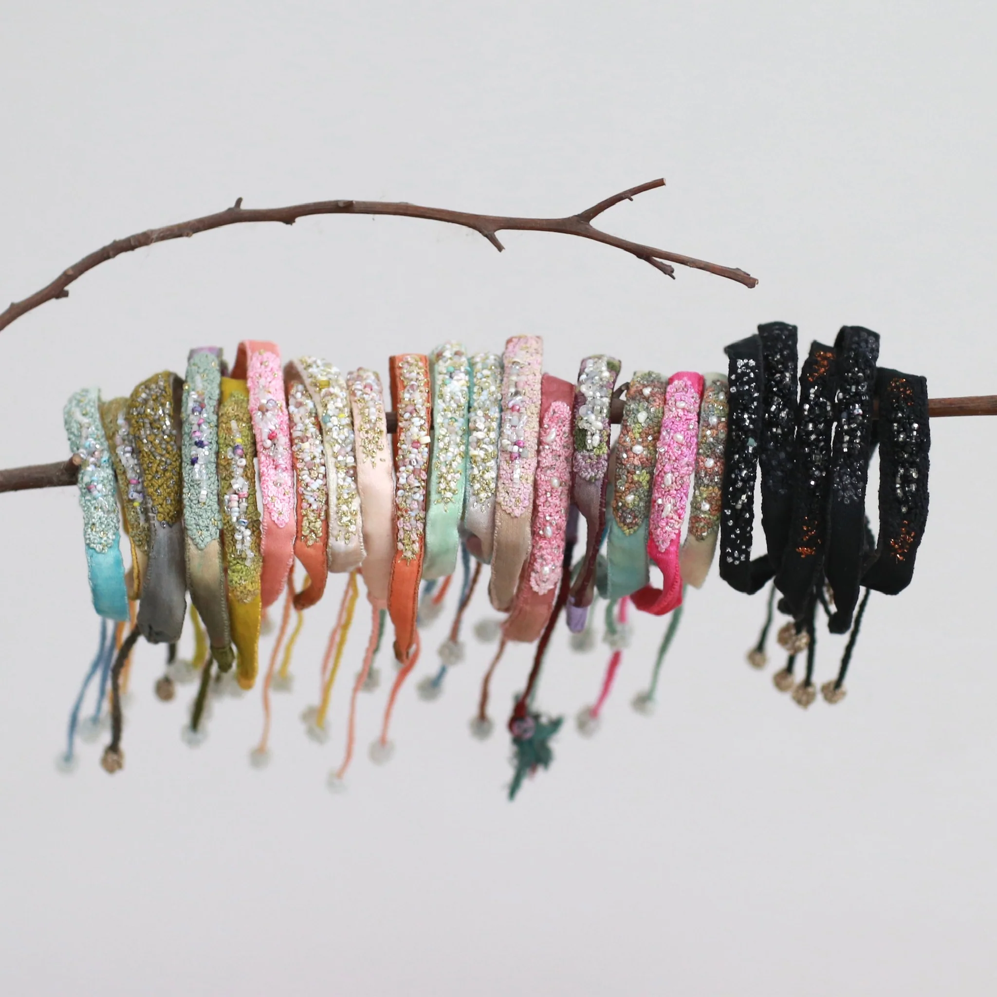 Antomoon silk and glass bead embroidered bracelet ATM-Antomoon-2-5-pastel palette (Antomoon-2-1) - Image 4