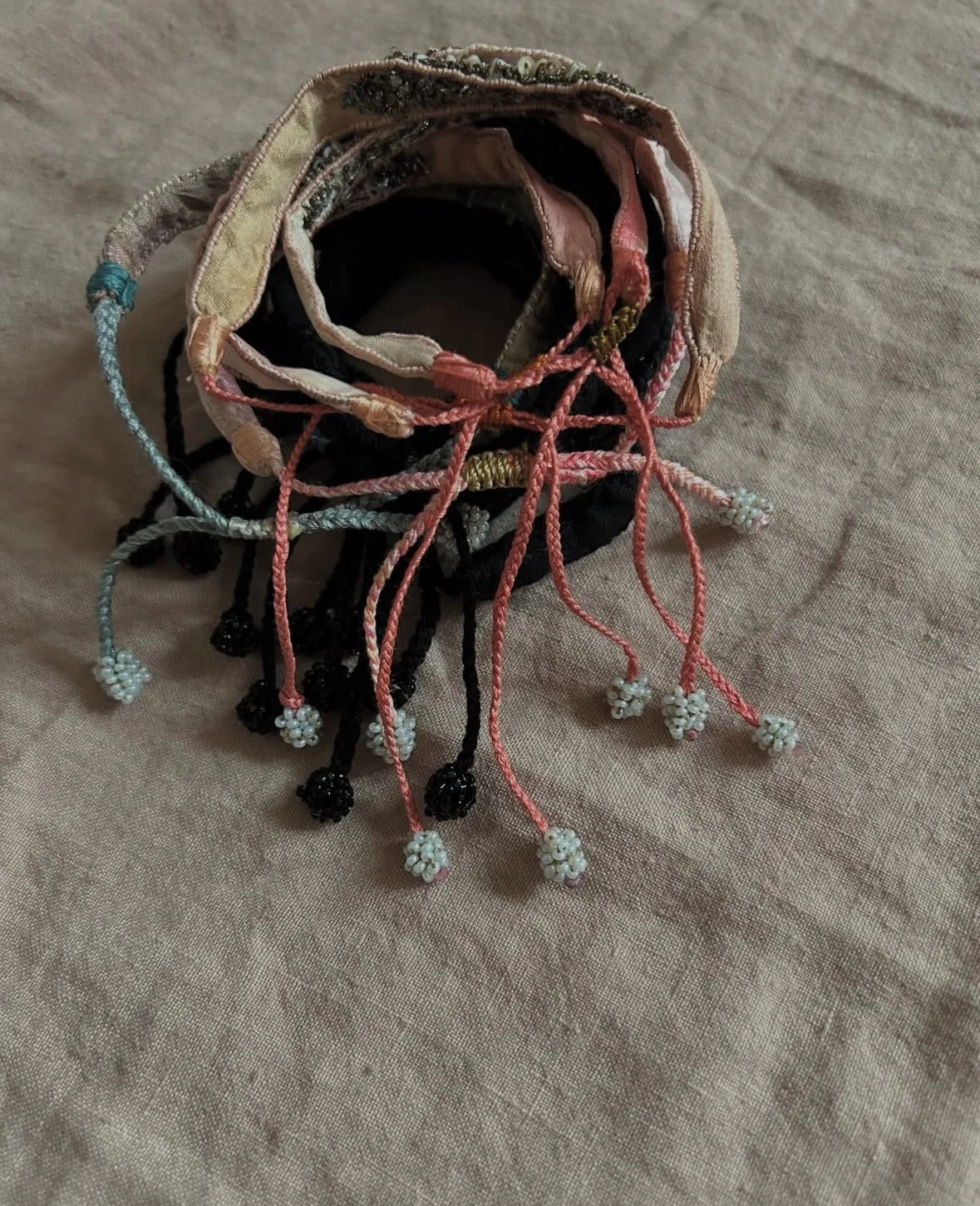 Antomoon silk and glass bead embroidered bracelet ATM-Antomoon-2-5-pastel palette (Antomoon-2-1) - Image 5