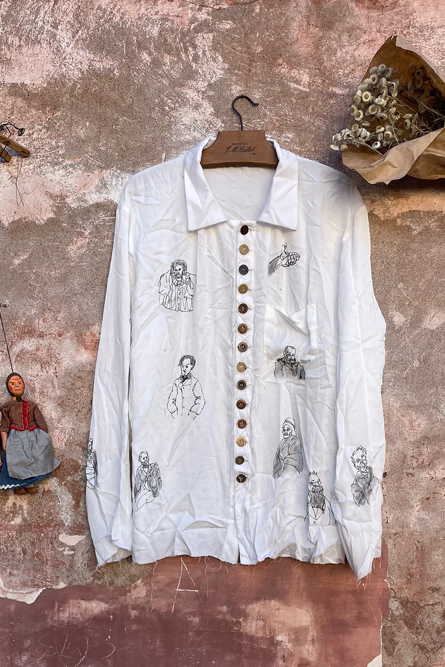 Archivio J.M.Ribot Hand -painted shirt W27/Mi/Sketch - Image 11