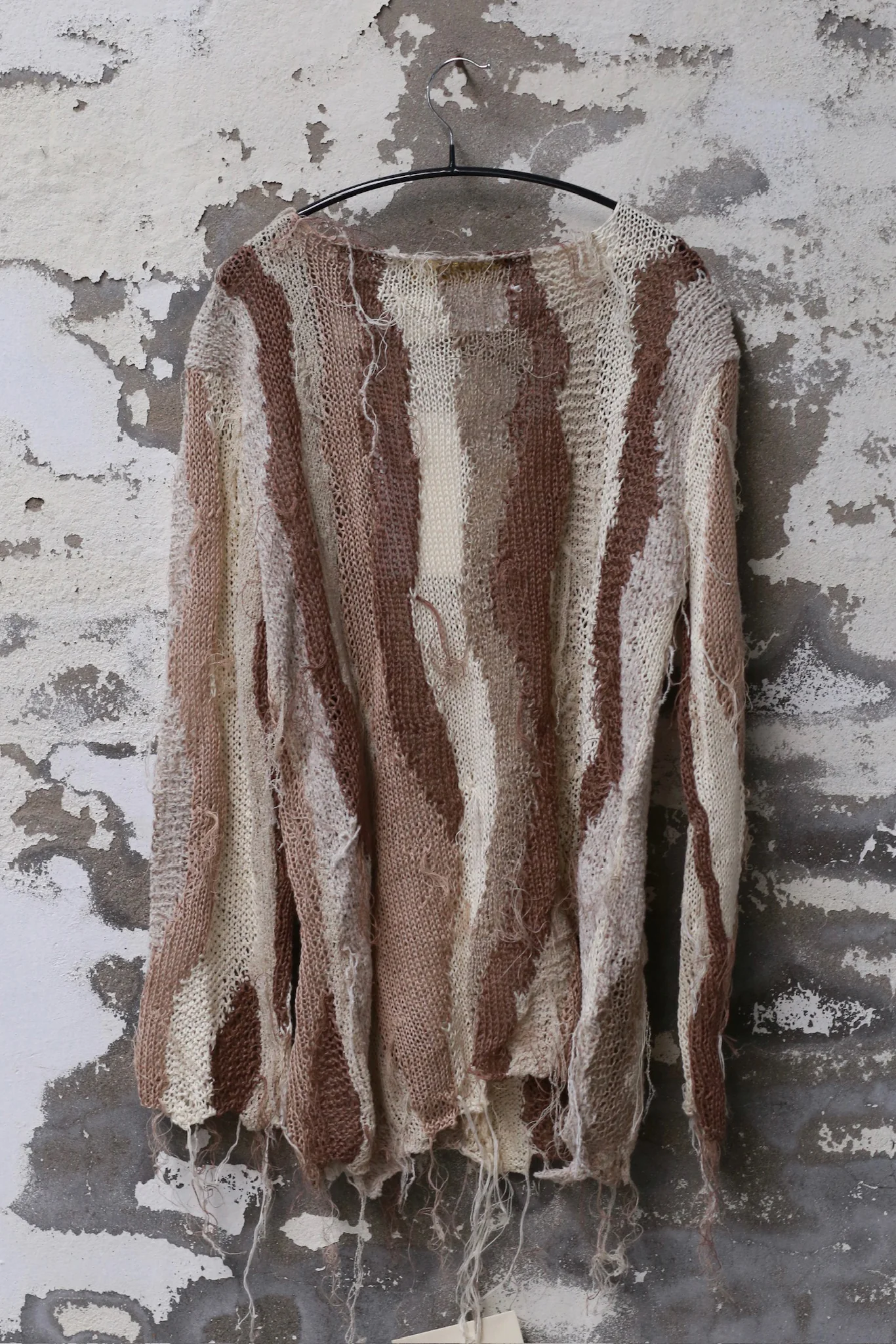 ARCHIVIO J.M.Ribot Large collar sweater Italy AJM-KN41/STRIPES/CROCHET-ECRU/TOUPE ECRU/TAUPE - Image 2