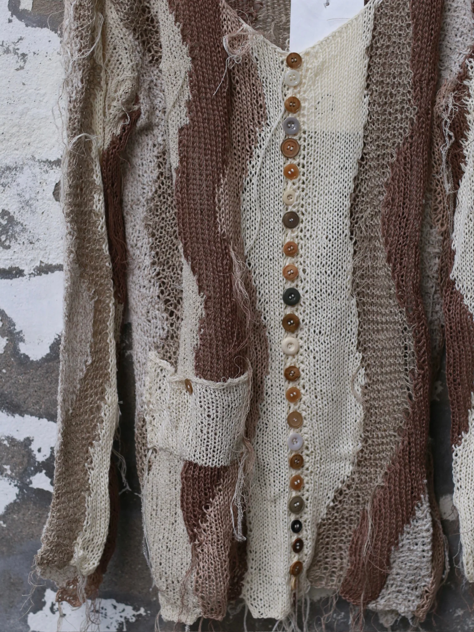ARCHIVIO J.M.Ribot Large collar sweater Italy AJM-KN41/STRIPES/CROCHET-ECRU/TOUPE ECRU/TAUPE - Image 3