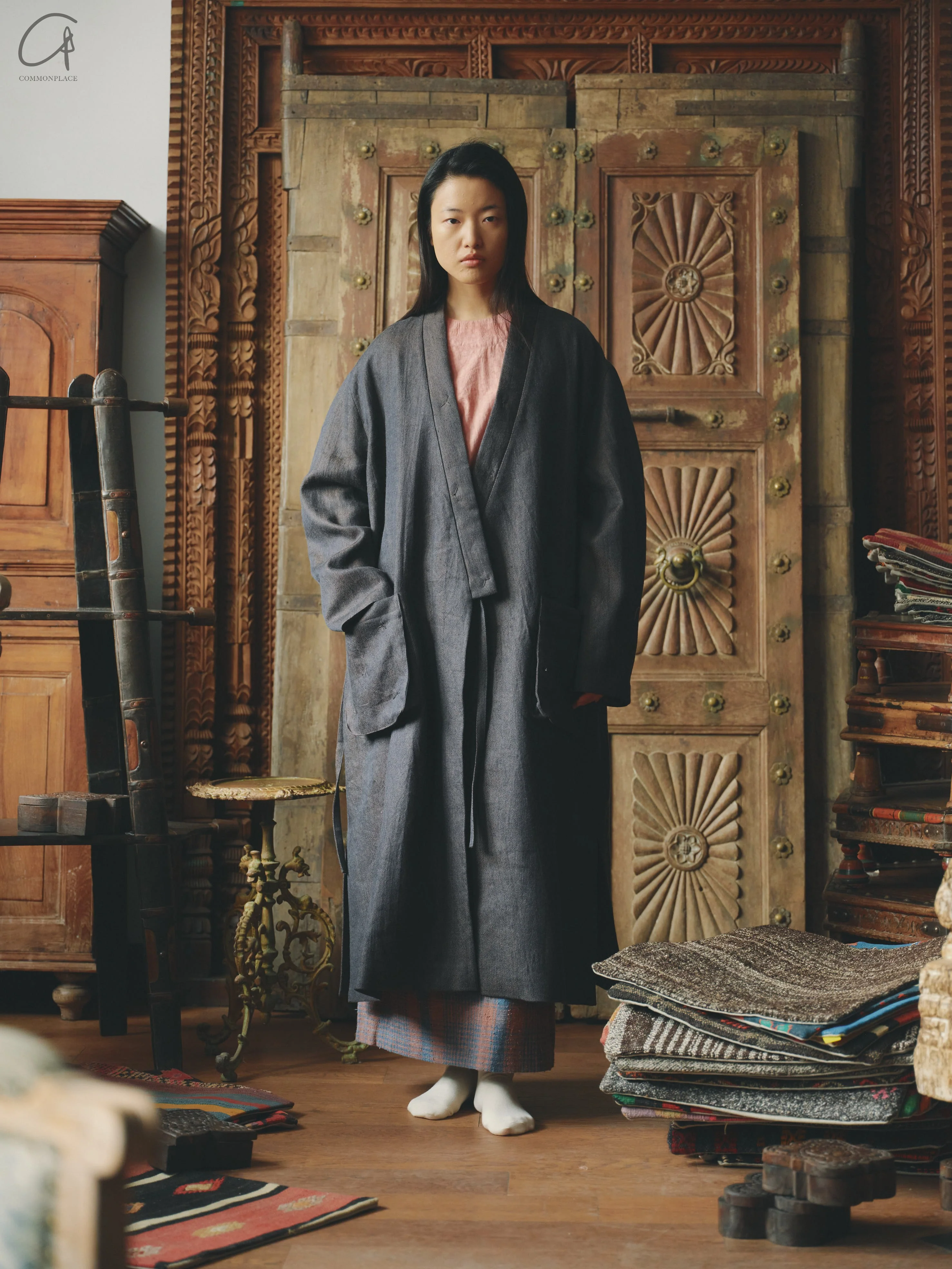 AVIVA JIFEI XUE 24 Autumn and Winter Wool Linen Denim Long Kimono Jacket AJX-FW24-LKJ-WLD-NZ Denim - Image 10