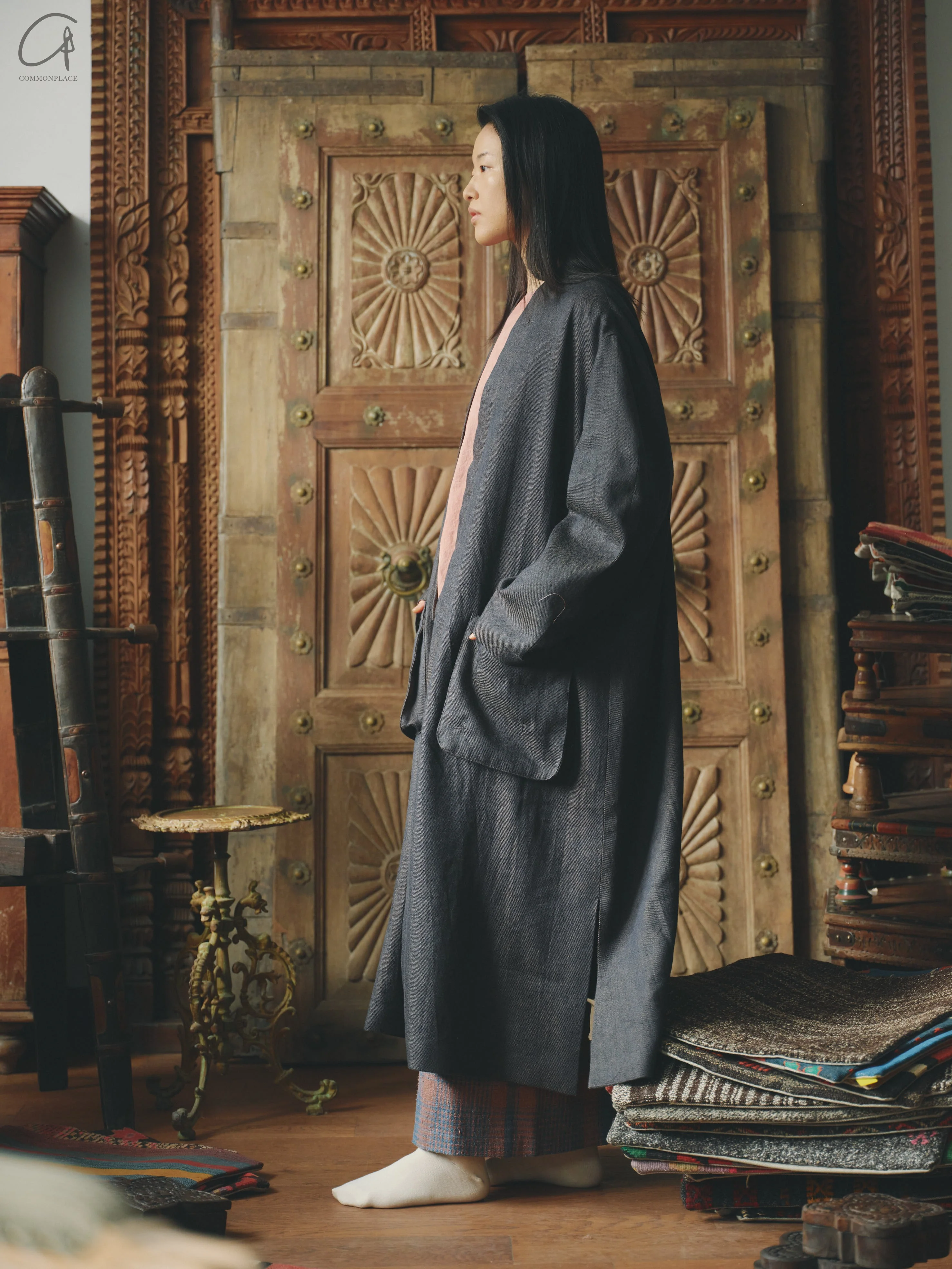 AVIVA JIFEI XUE 24 Autumn and Winter Wool Linen Denim Long Kimono Jacket AJX-FW24-LKJ-WLD-NZ Denim - Image 11