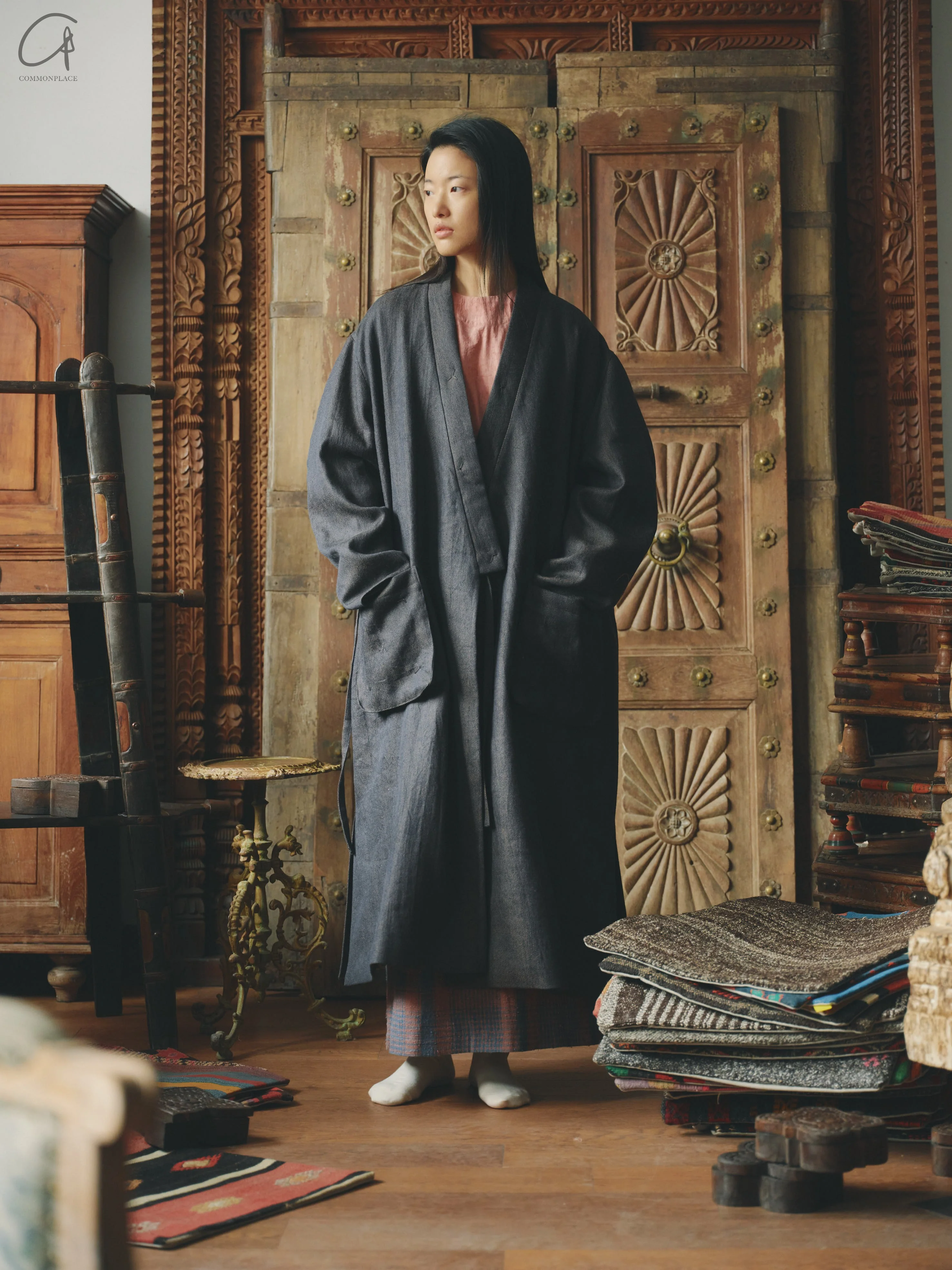 AVIVA JIFEI XUE 24 Autumn and Winter Wool Linen Denim Long Kimono Jacket AJX-FW24-LKJ-WLD-NZ Denim - Image 12