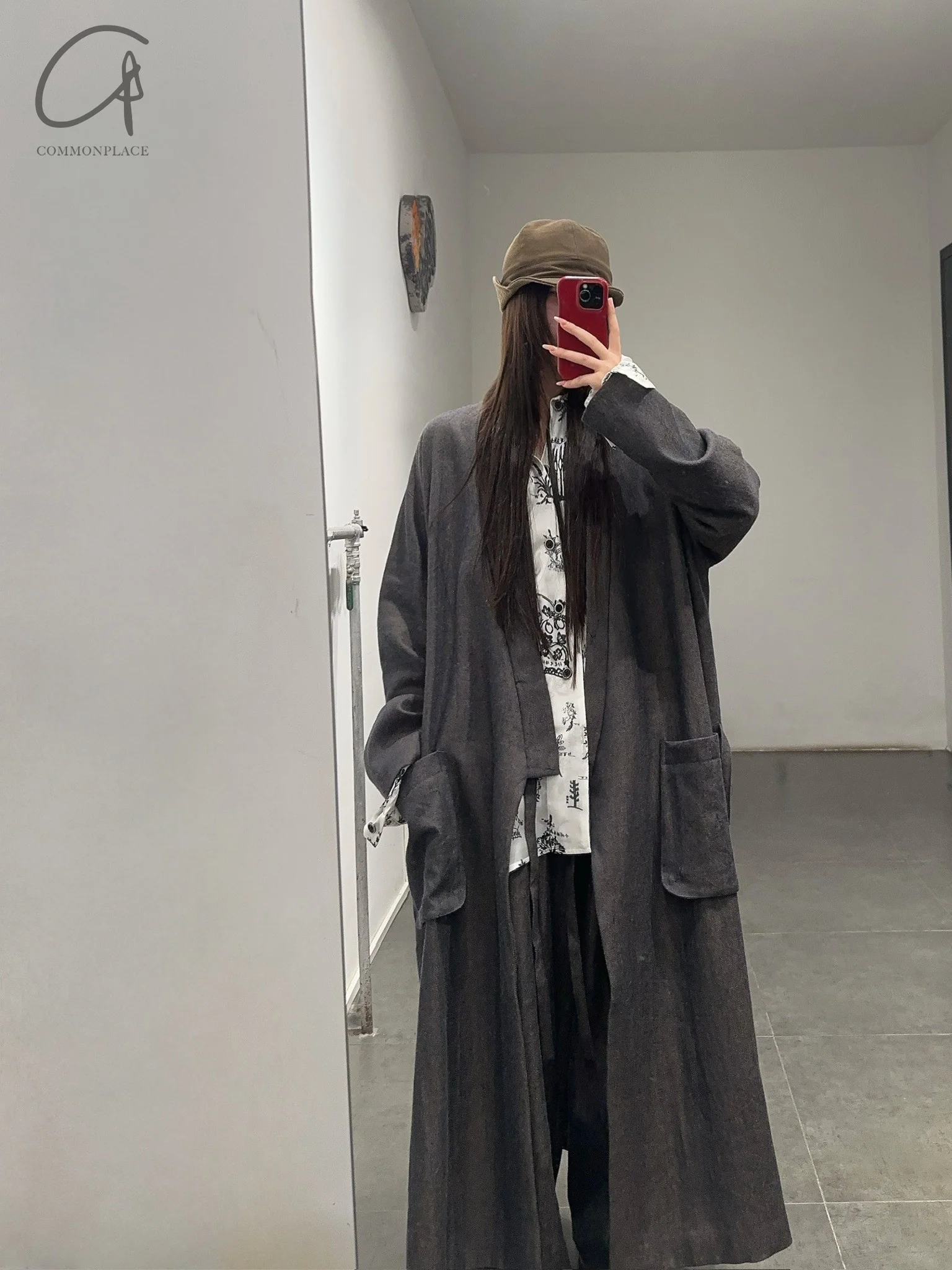AVIVA JIFEI XUE 24 Autumn and Winter Wool Linen Denim Long Kimono Jacket AJX-FW24-LKJ-WLD-NZ Denim - Image 14