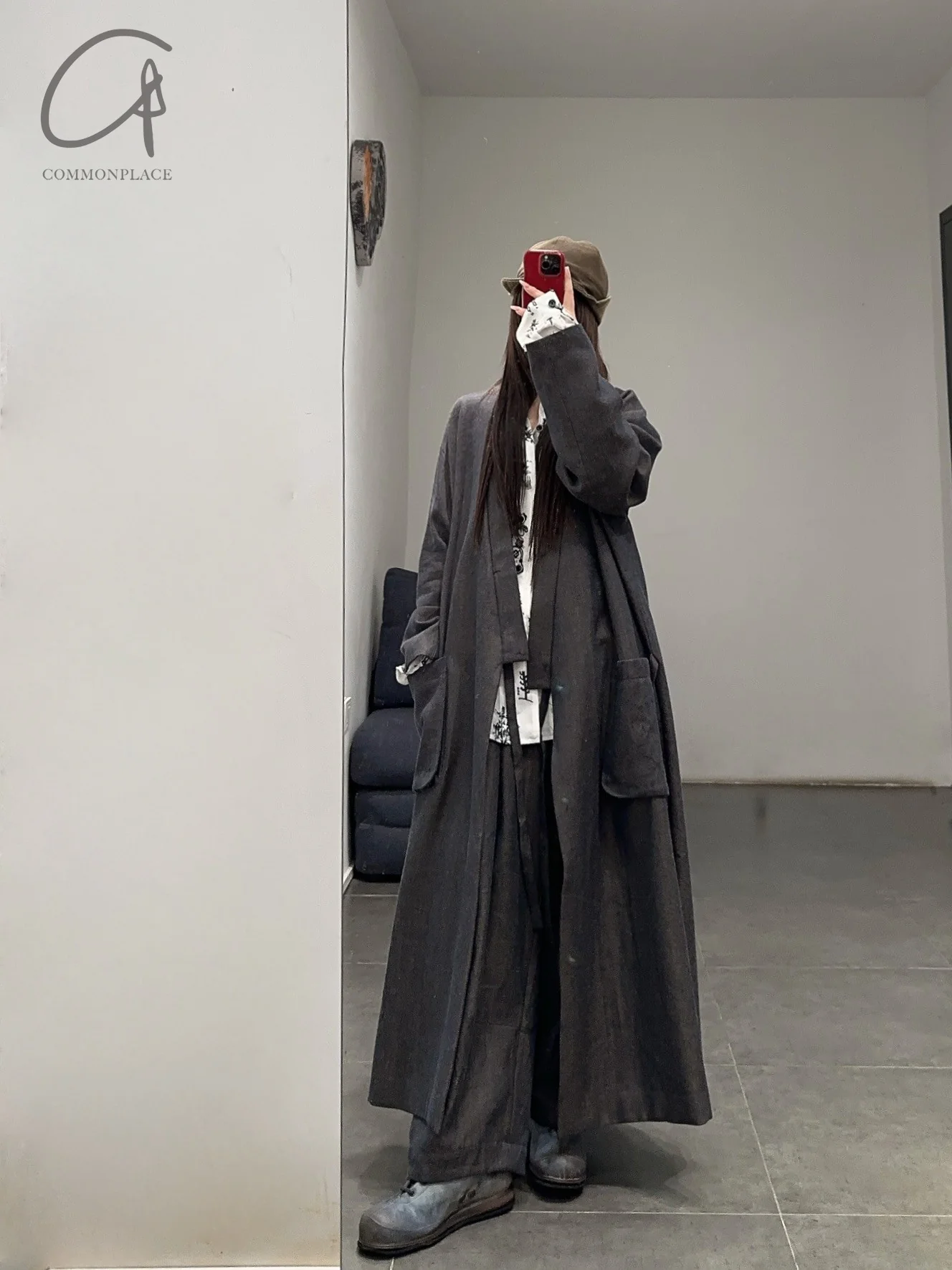 AVIVA JIFEI XUE 24 Autumn and Winter Wool Linen Denim Long Kimono Jacket AJX-FW24-LKJ-WLD-NZ Denim - Image 15