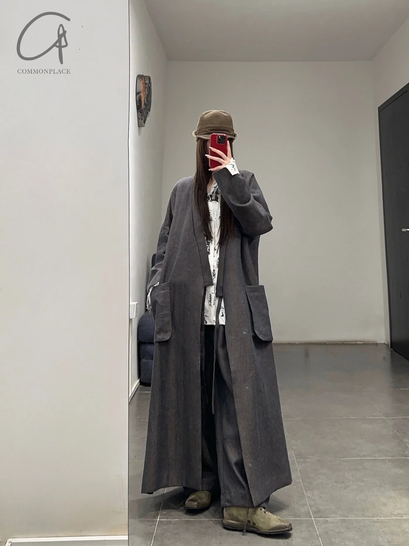AVIVA JIFEI XUE 24 Autumn and Winter Wool Linen Denim Long Kimono Jacket AJX-FW24-LKJ-WLD-NZ Denim - Image 16