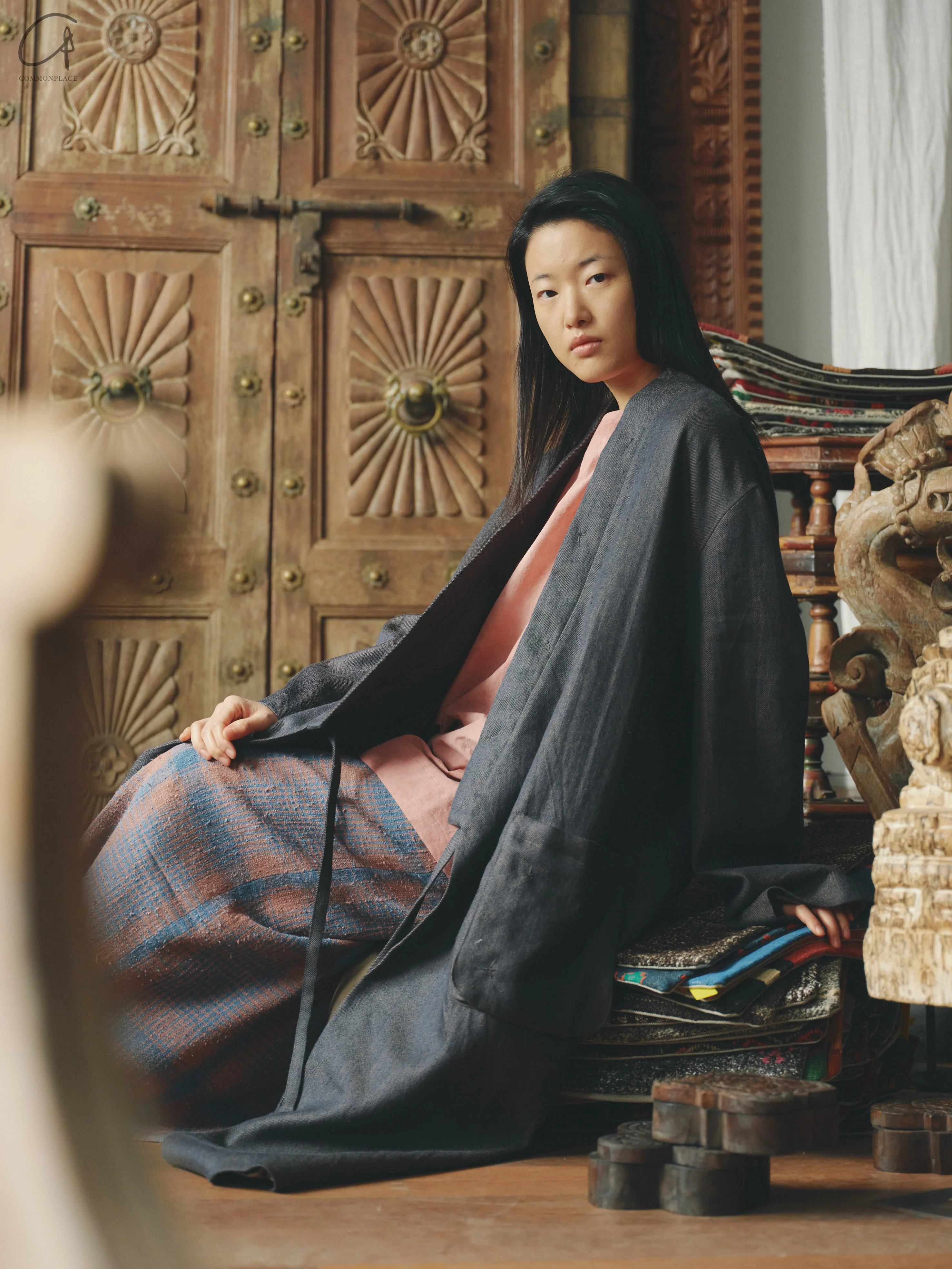 AVIVA JIFEI XUE 24 Autumn and Winter Wool Linen Denim Long Kimono Jacket AJX-FW24-LKJ-WLD-NZ Denim - Image 9