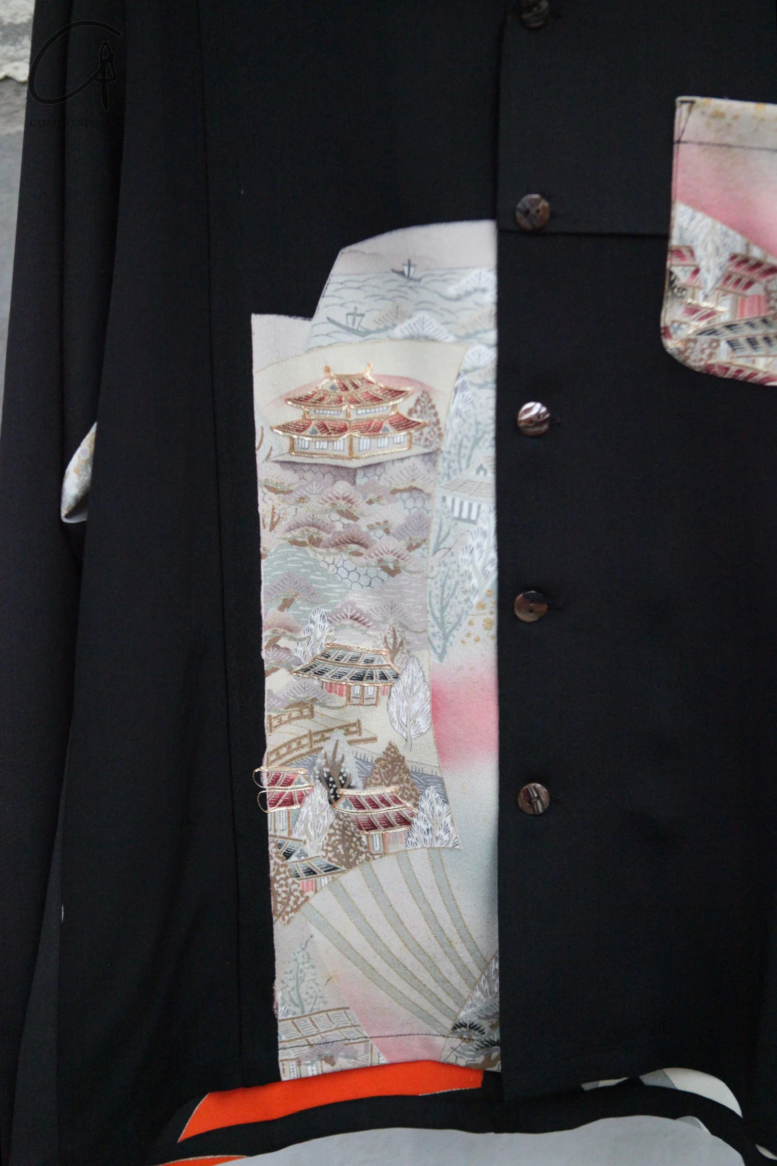 Aviva Jifei Xue Antique Fabric Silk Splicing Handmade Kimono Long Sleeve Shirt Collection AJX-CO-KPLS-BLK-HEI 10 - Image 3