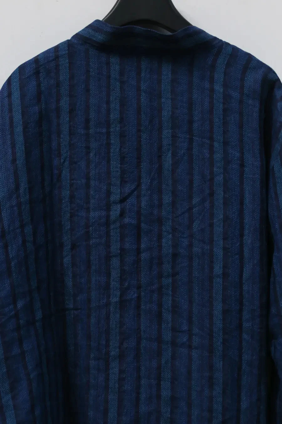 AVIVA JIFEI XUE Indigo Stripe Linen Short Kimono Jacket A21-KJS Reversible Indigo Stripe Linen Short Kimono Jacket - Image 12
