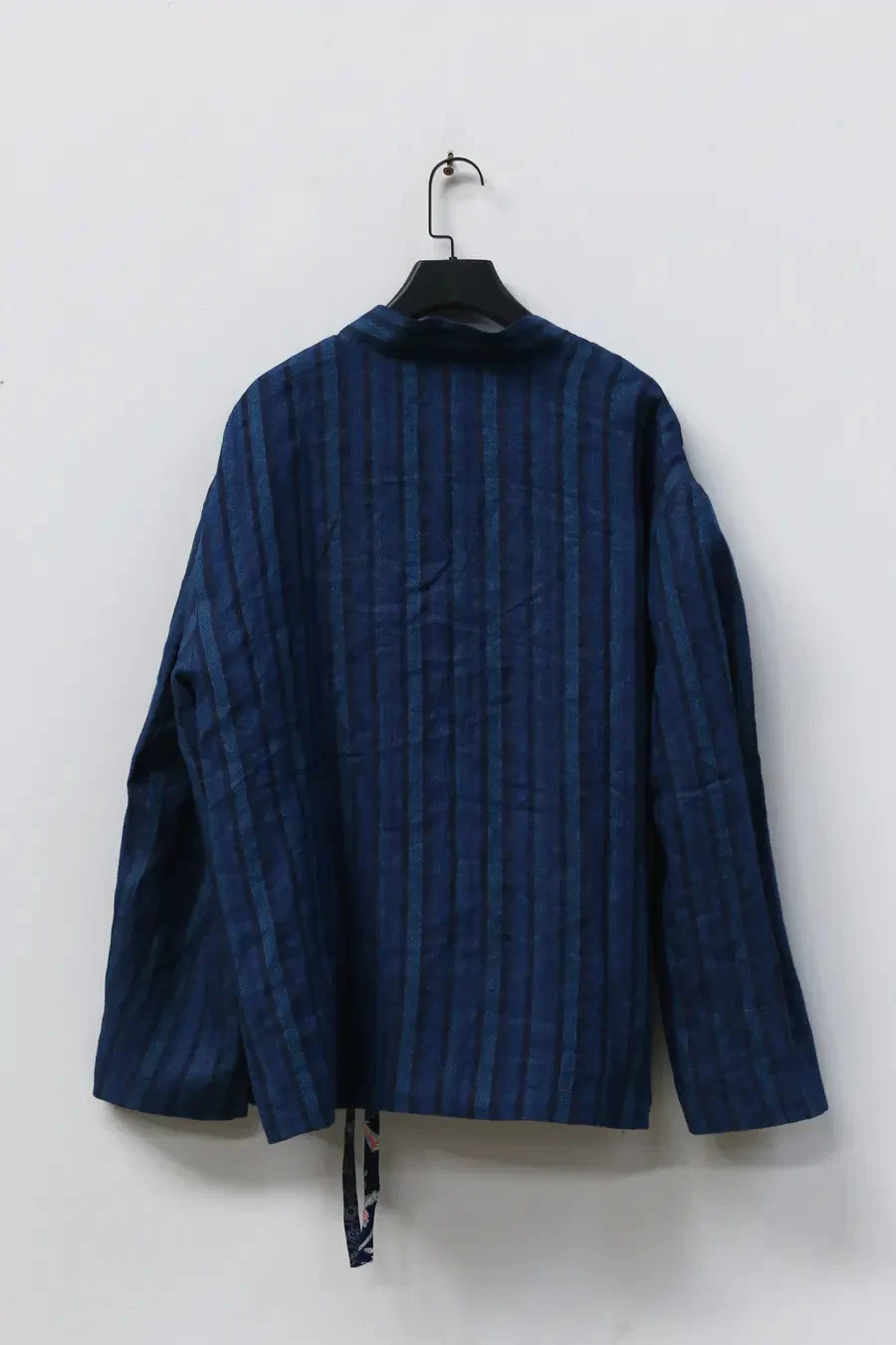 AVIVA JIFEI XUE Indigo Stripe Linen Short Kimono Jacket A21-KJS Reversible Indigo Stripe Linen Short Kimono Jacket - Image 13