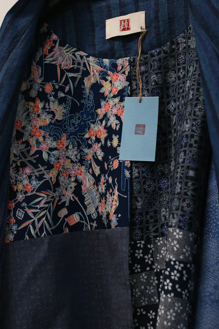 AVIVA JIFEI XUE Indigo Stripe Linen Short Kimono Jacket A21-KJS Reversible Indigo Stripe Linen Short Kimono Jacket - Image 14
