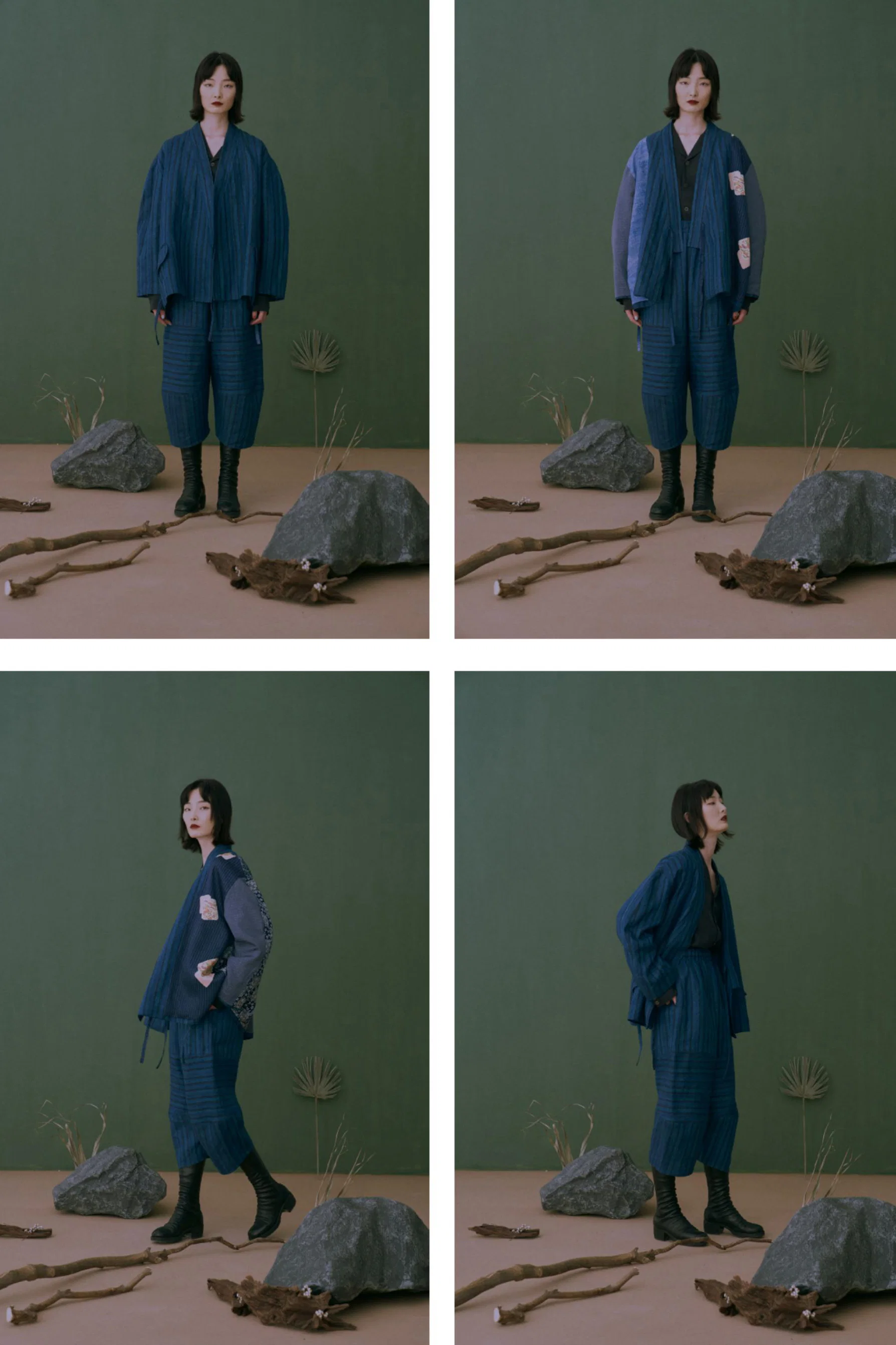 AVIVA JIFEI XUE Indigo Stripe Linen Short Kimono Jacket A21-KJS Reversible Indigo Stripe Linen Short Kimono Jacket - Image 21