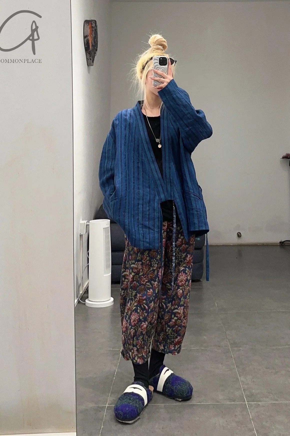 AVIVA JIFEI XUE Indigo Stripe Linen Short Kimono Jacket A21-KJS Reversible Indigo Stripe Linen Short Kimono Jacket - Image 23