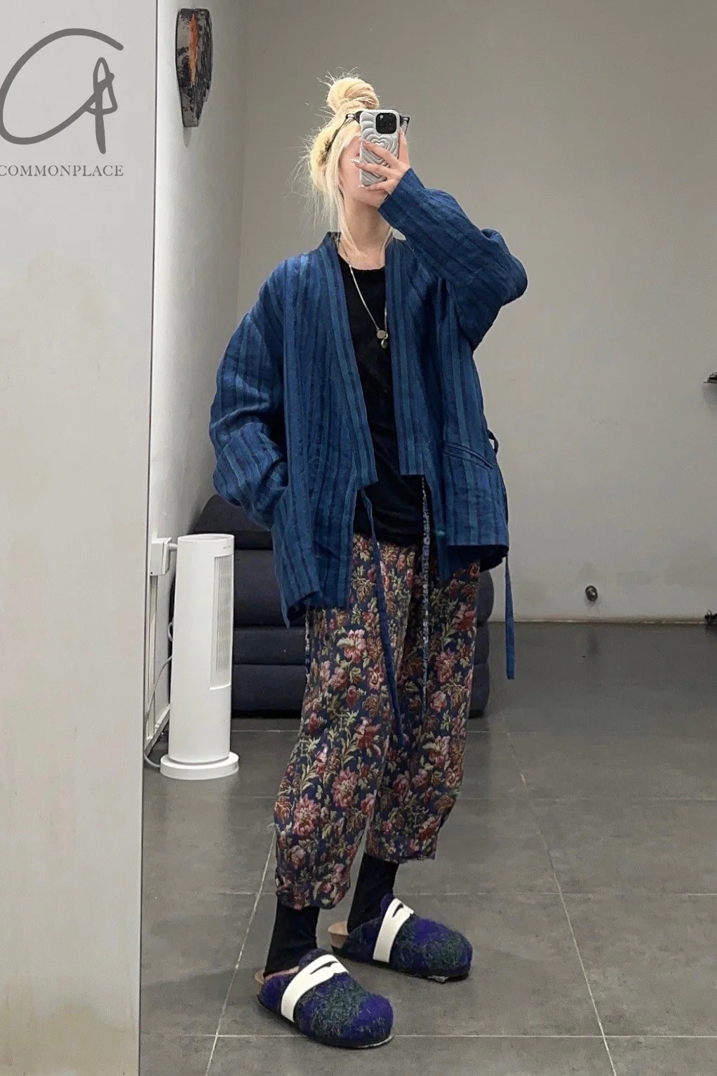 AVIVA JIFEI XUE Indigo Stripe Linen Short Kimono Jacket A21-KJS Reversible Indigo Stripe Linen Short Kimono Jacket - Image 24
