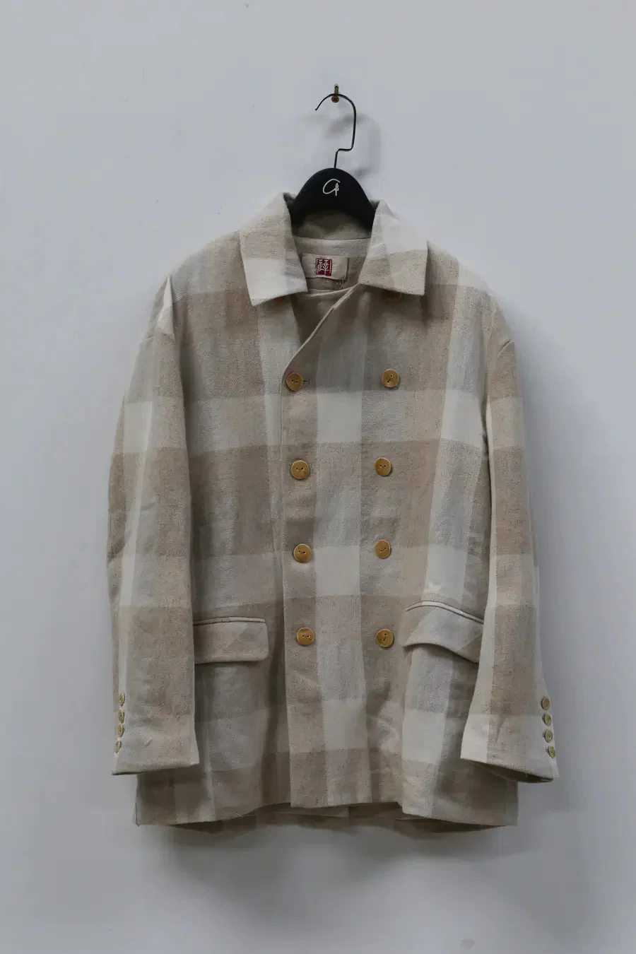 AVIVA JIFEI XUE A21-DBJ Vintage Deer Hair Blend Beige Check Double Breasted Leisure
