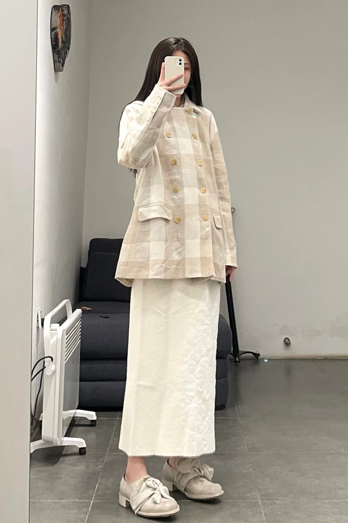 AVIVA JIFEI XUE A21-DBJ Vintage Deer Hair Blend Beige Check Double Breasted Leisure - Image 10