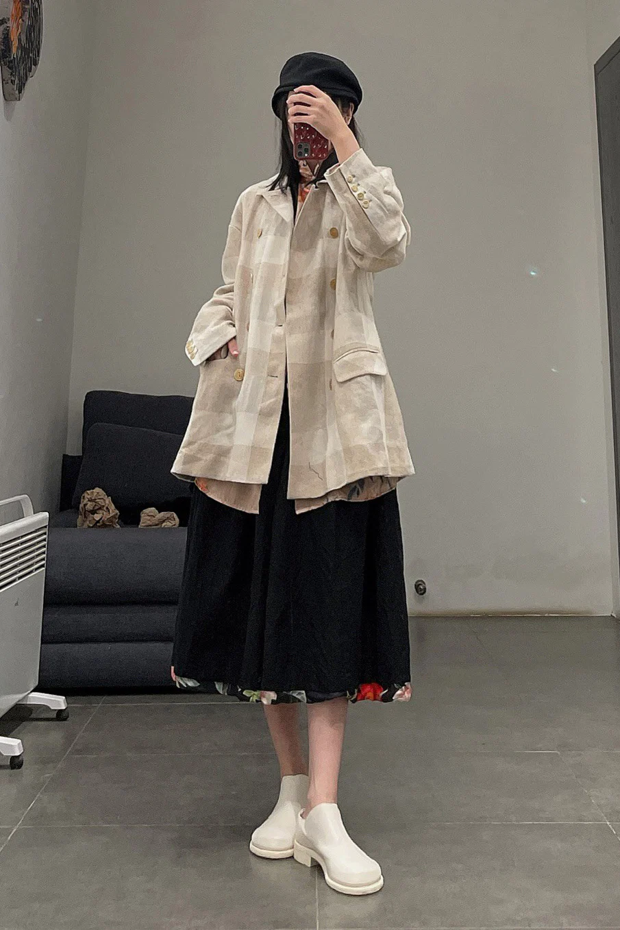 AVIVA JIFEI XUE A21-DBJ Vintage Deer Hair Blend Beige Check Double Breasted Leisure - Image 12