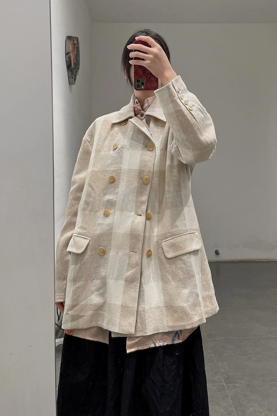 AVIVA JIFEI XUE A21-DBJ Vintage Deer Hair Blend Beige Check Double Breasted Leisure - Image 17
