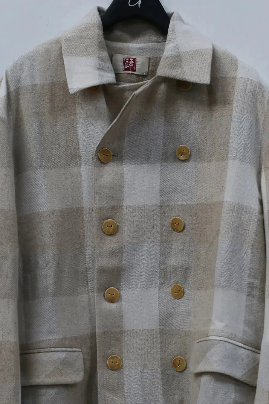 AVIVA JIFEI XUE A21-DBJ Vintage Deer Hair Blend Beige Check Double Breasted Leisure - Image 2