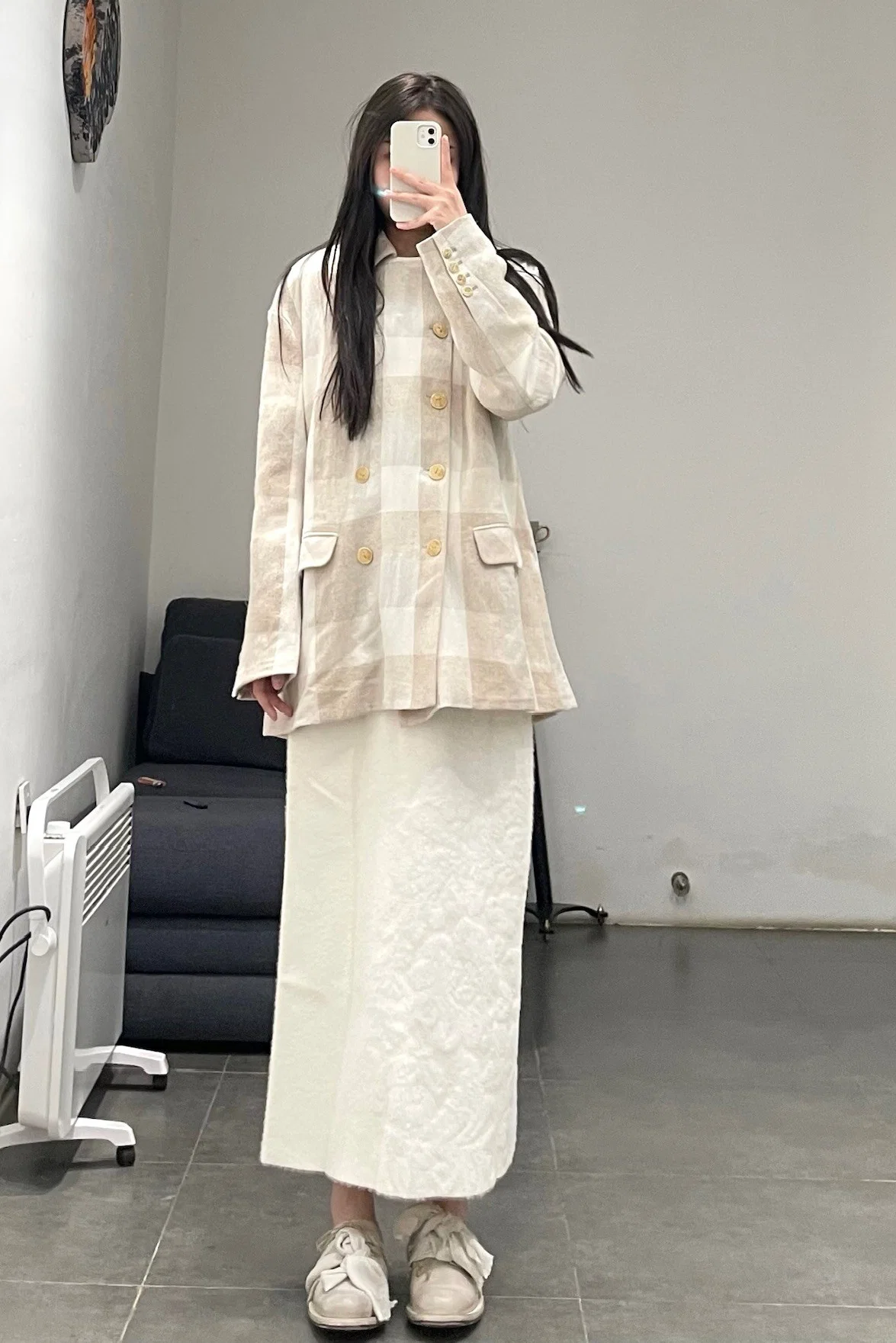 AVIVA JIFEI XUE A21-DBJ Vintage Deer Hair Blend Beige Check Double Breasted Leisure - Image 9