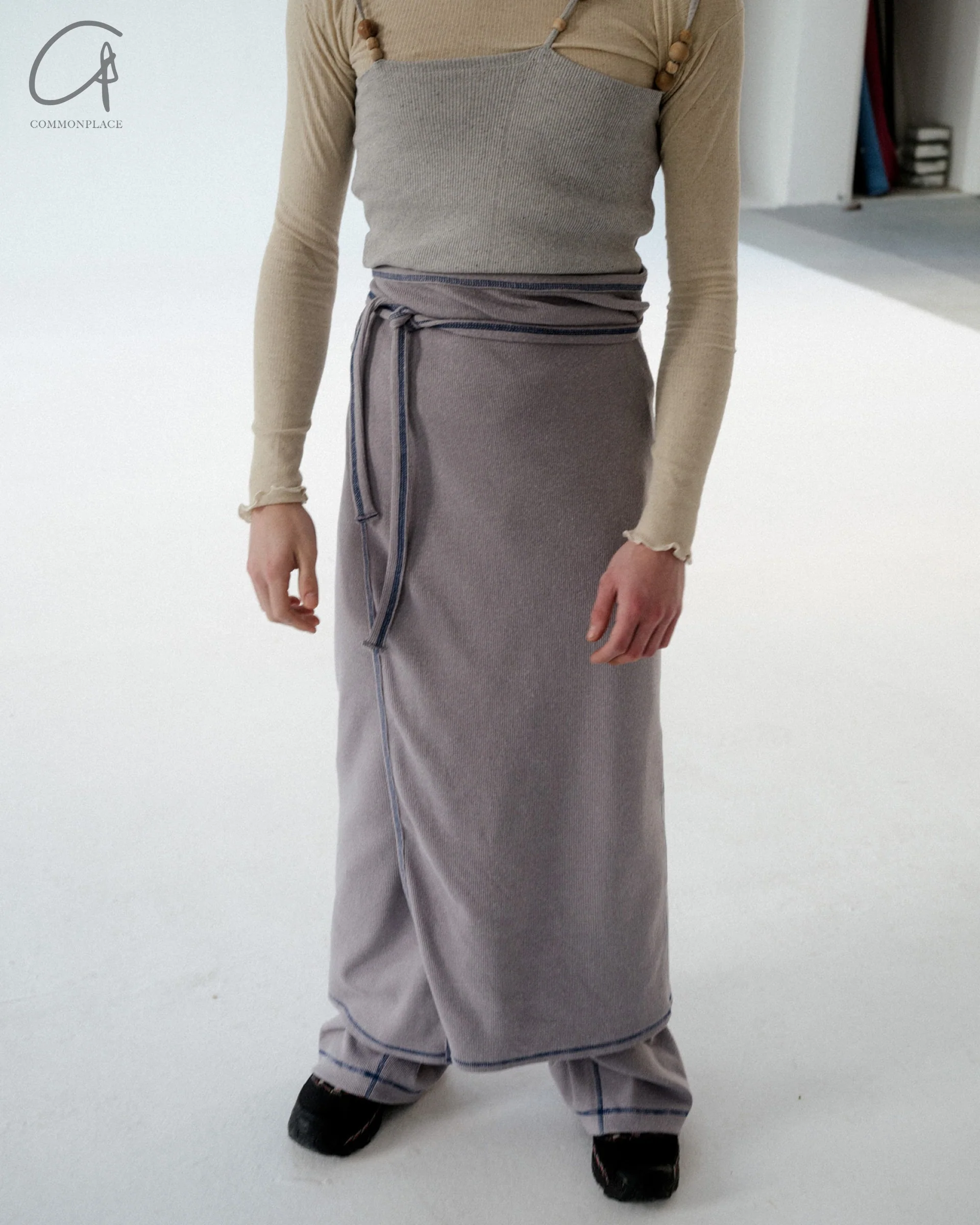 BASERANGE Cotton and Linen Ribbed Wrap Skirt Portugal BAS-SKGW-CH-WI24-HL Gray Blue - Image 13