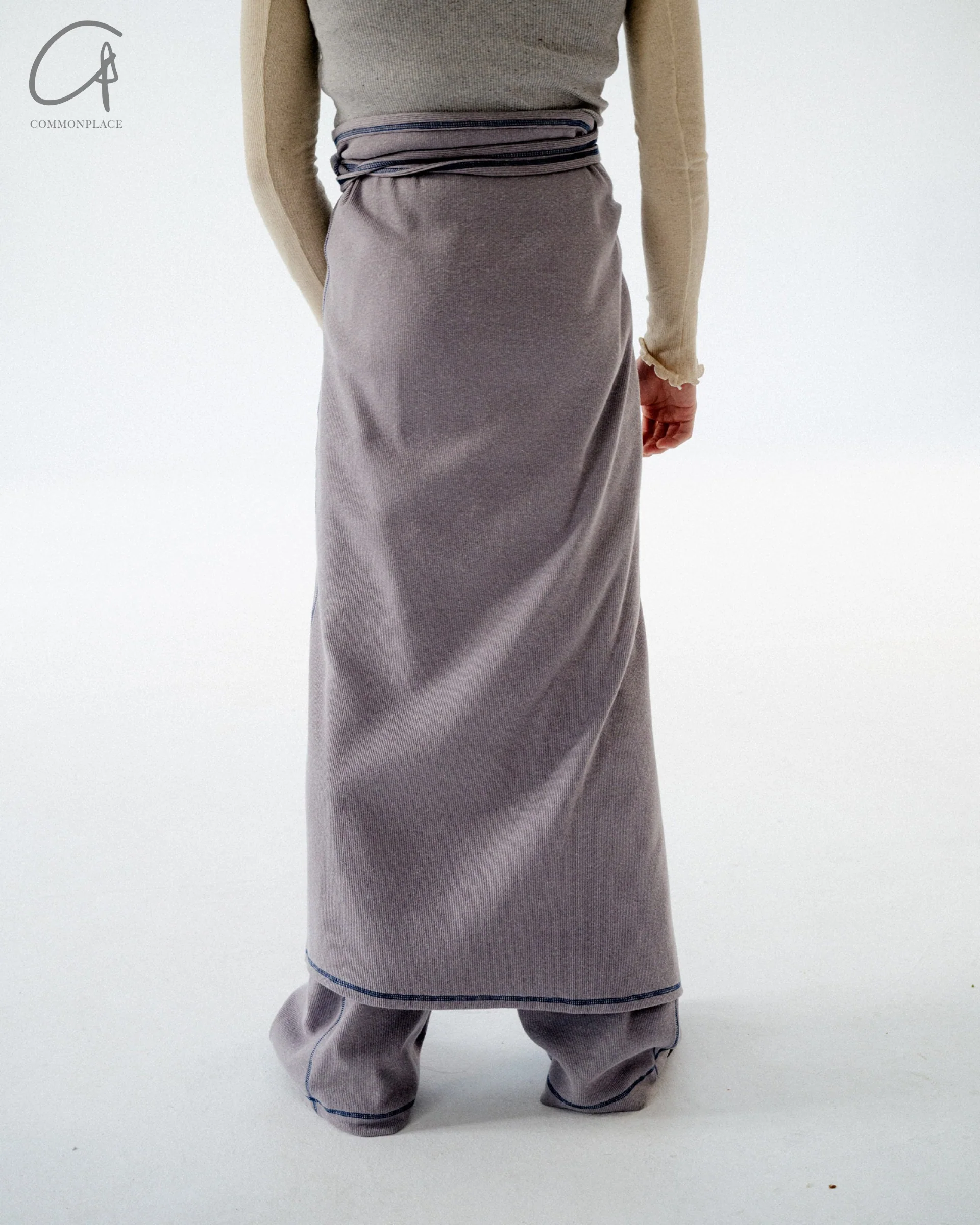 BASERANGE Cotton and Linen Ribbed Wrap Skirt Portugal BAS-SKGW-CH-WI24-HL Gray Blue - Image 14