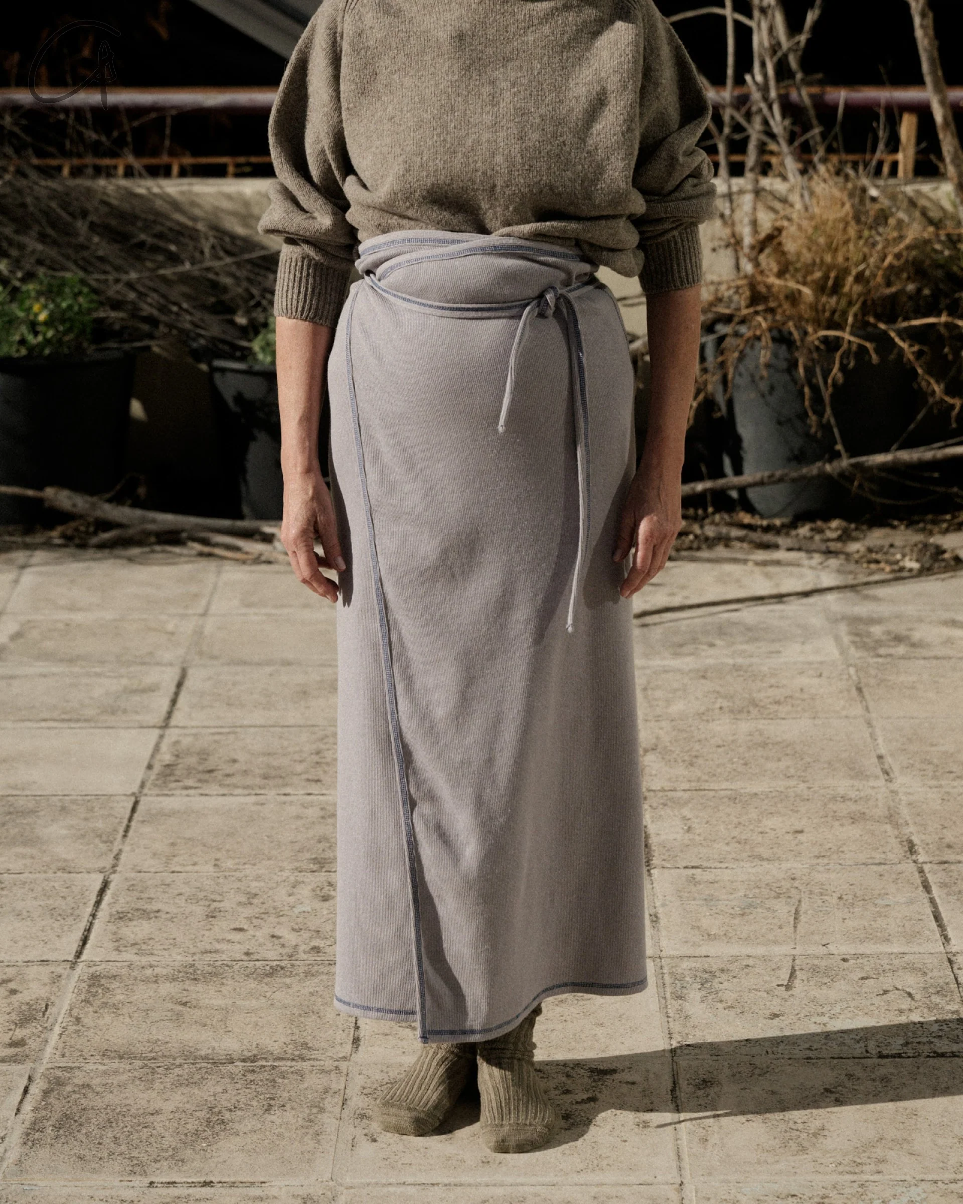 BASERANGE Cotton and Linen Ribbed Wrap Skirt Portugal BAS-SKGW-CH-WI24-HL Gray Blue - Image 15