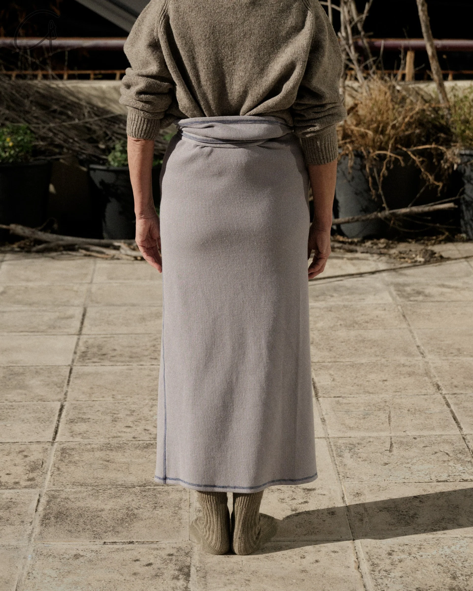 BASERANGE Cotton and Linen Ribbed Wrap Skirt Portugal BAS-SKGW-CH-WI24-HL Gray Blue - Image 16