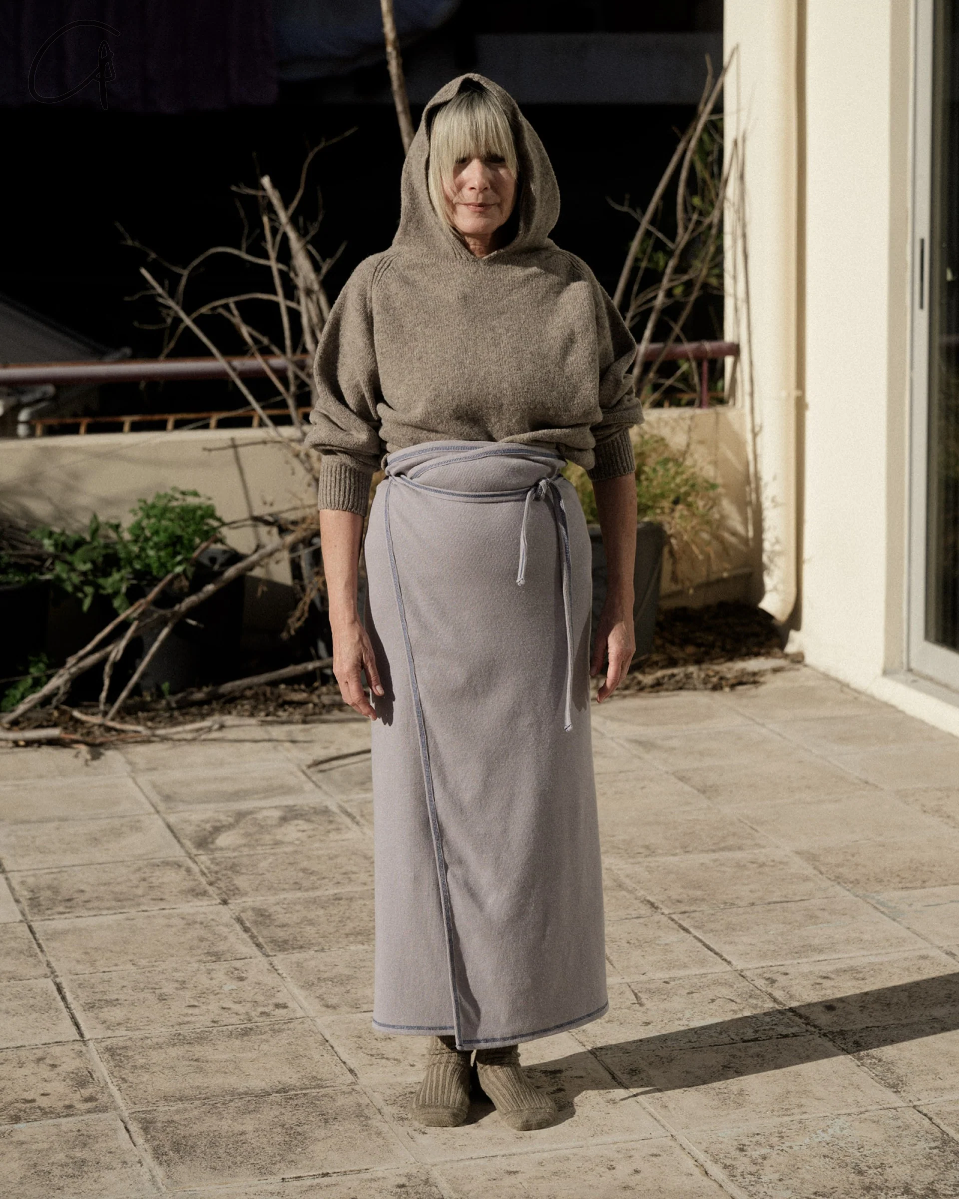 BASERANGE Cotton and Linen Ribbed Wrap Skirt Portugal BAS-SKGW-CH-WI24-HL Gray Blue - Image 17