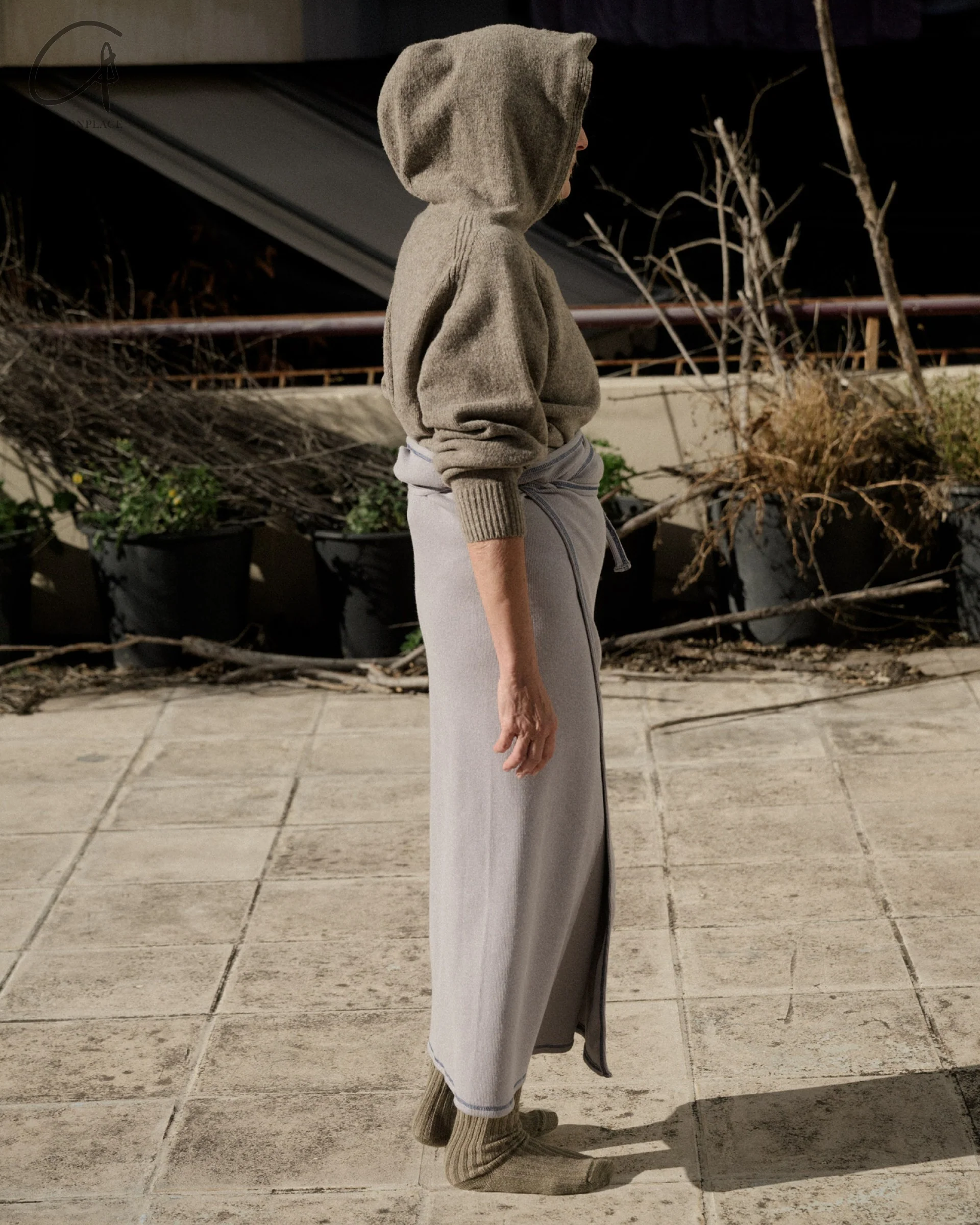 BASERANGE Cotton and Linen Ribbed Wrap Skirt Portugal BAS-SKGW-CH-WI24-HL Gray Blue - Image 18