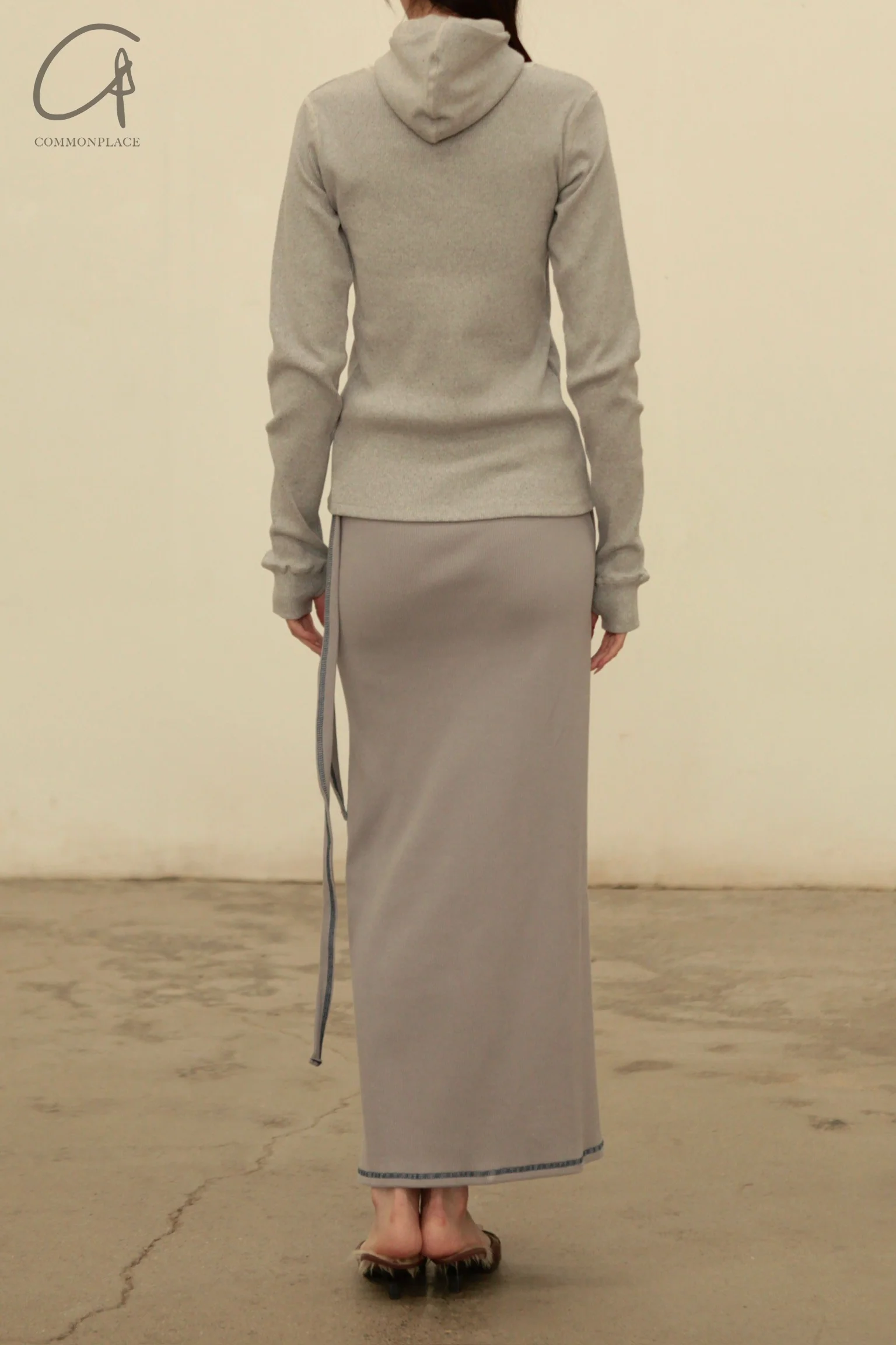 BASERANGE Cotton and Linen Ribbed Wrap Skirt Portugal BAS-SKGW-CH-WI24-HL Gray Blue - Image 6