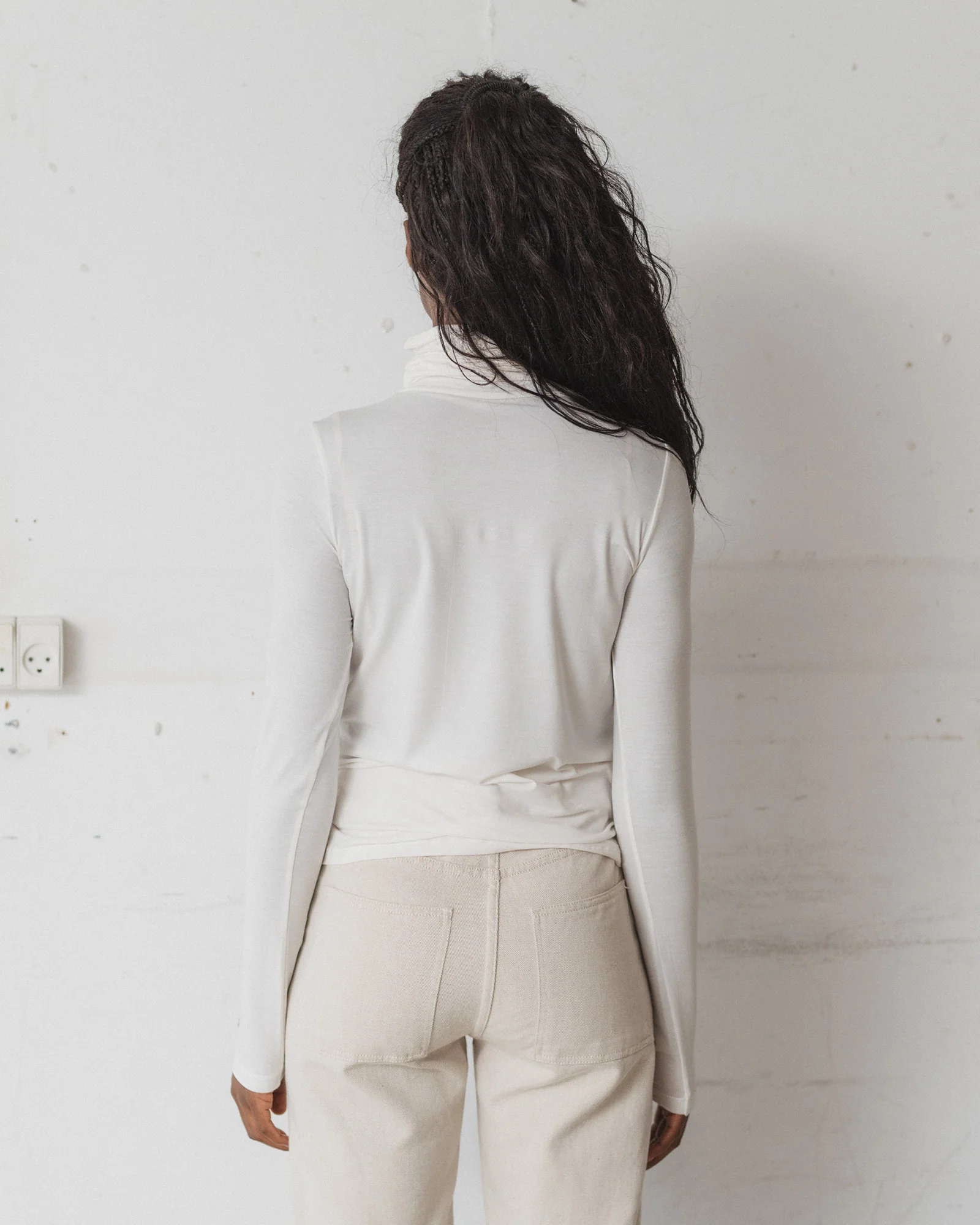 BASERANGE French bamboo fiber high collar T-shirt top soft and comfortable skin-friendly BAS-TOTN-BL-000-UNDYED - Image 10