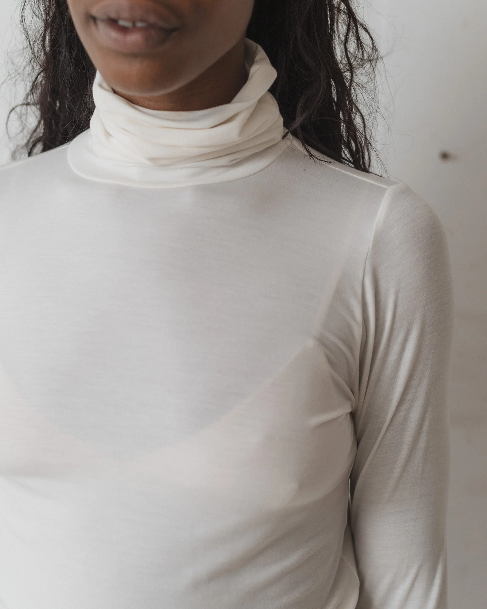 BASERANGE French bamboo fiber high collar T-shirt top soft and comfortable skin-friendly BAS-TOTN-BL-000-UNDYED - Image 11