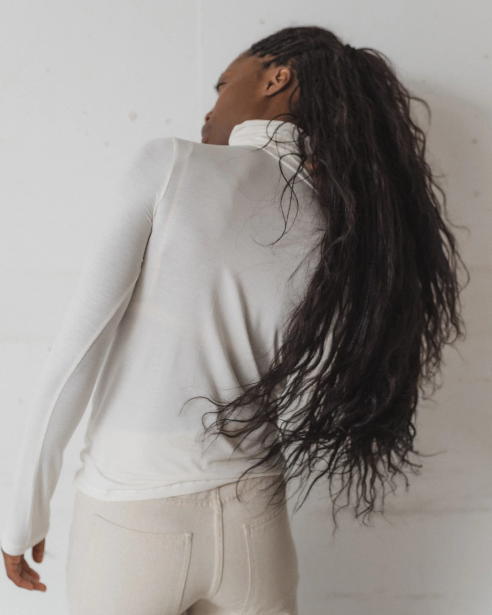 BASERANGE French bamboo fiber high collar T-shirt top soft and comfortable skin-friendly BAS-TOTN-BL-000-UNDYED - Image 13
