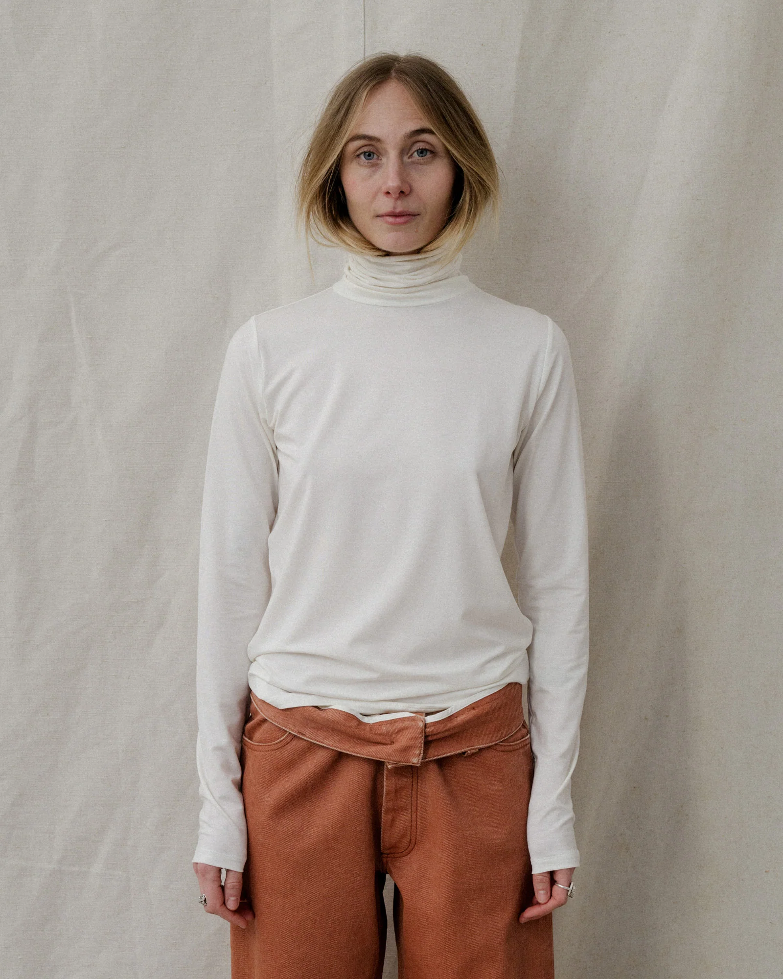 BASERANGE French bamboo fiber high collar T-shirt top soft and comfortable skin-friendly BAS-TOTN-BL-000-UNDYED - Image 7