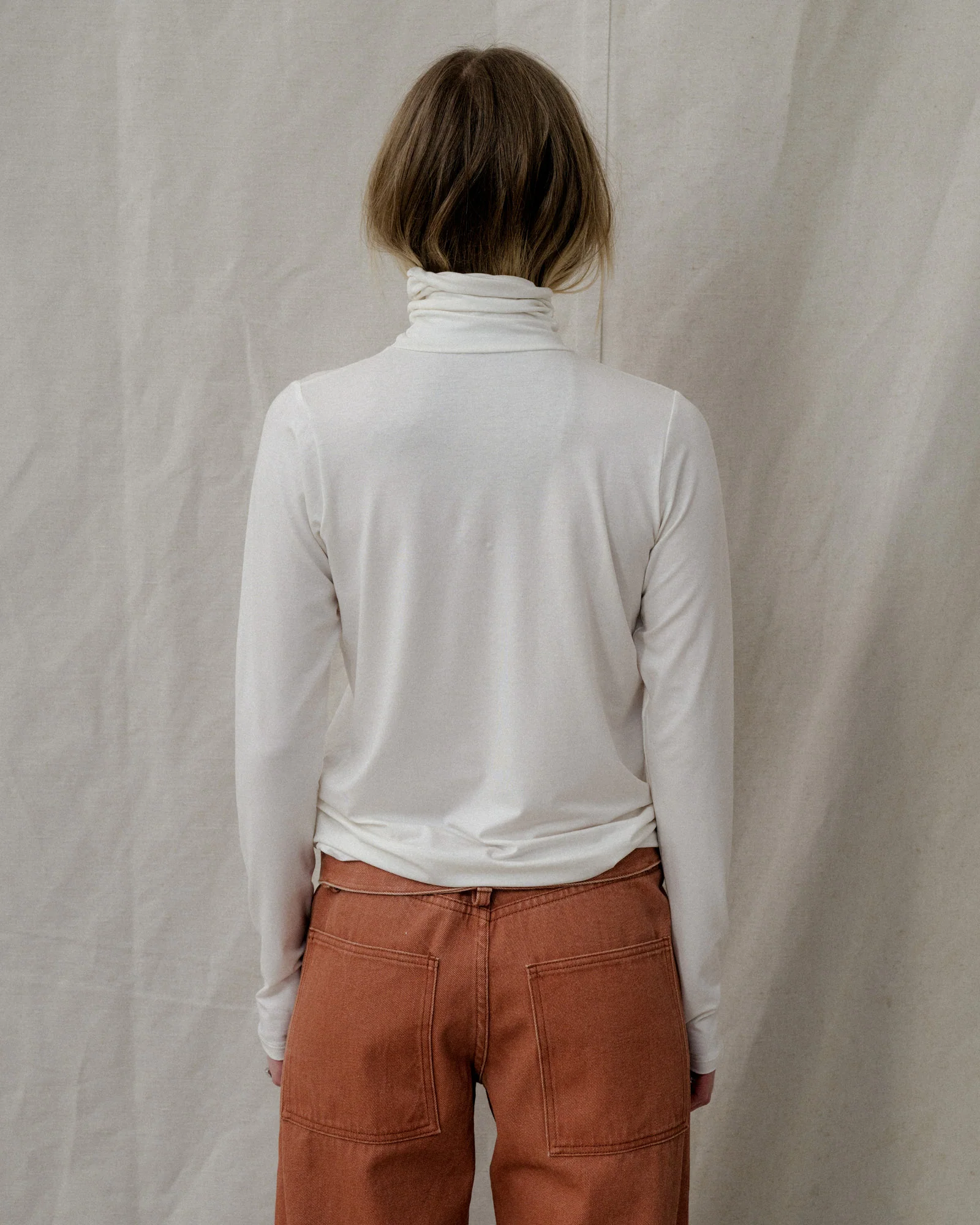 BASERANGE French bamboo fiber high collar T-shirt top soft and comfortable skin-friendly BAS-TOTN-BL-000-UNDYED - Image 8