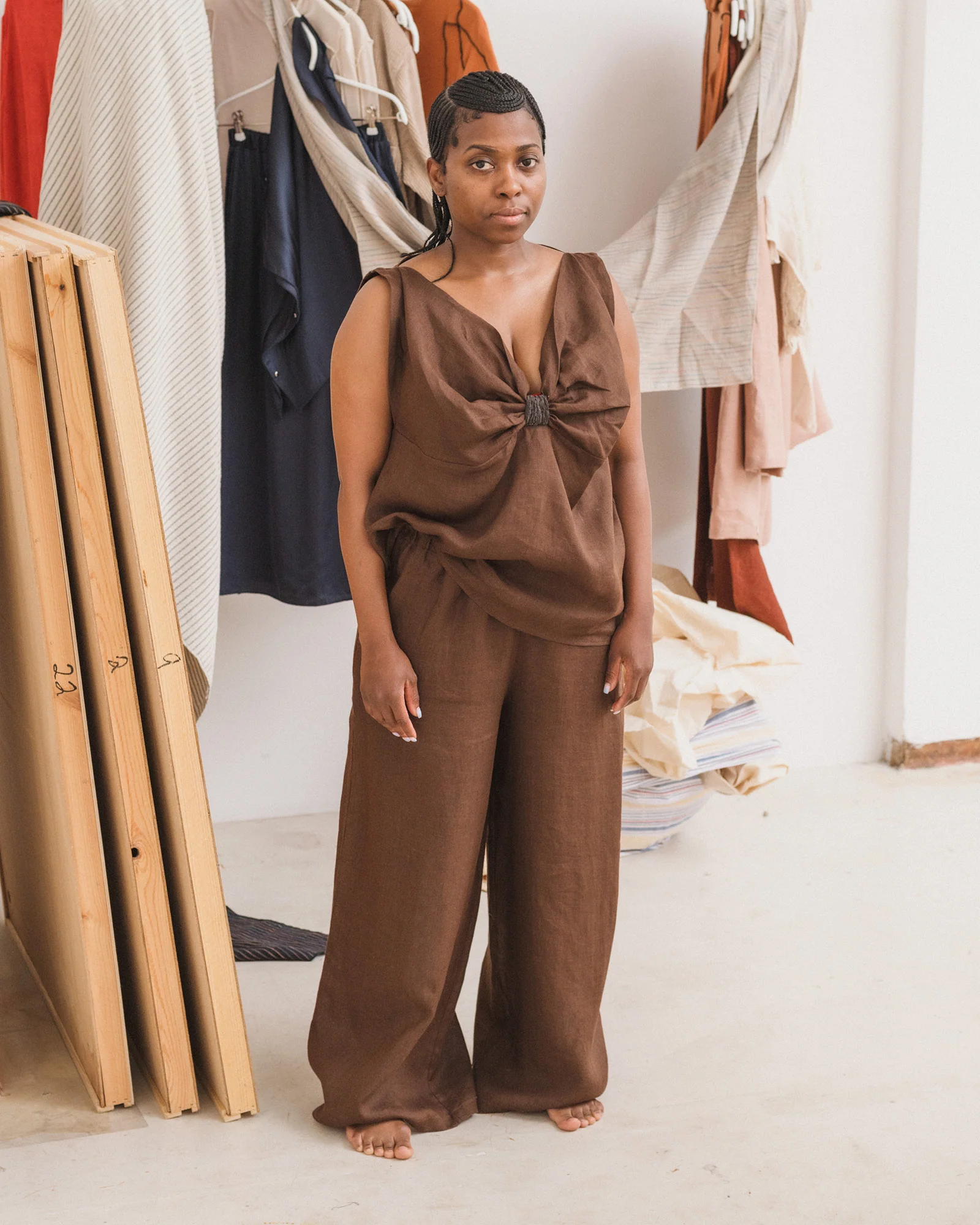 BASERANGE French Silk Linen SEPIA Tops Casual Pants BAS-TOSE-LI-SU25-BAKKE BROWN Tops - Image 8